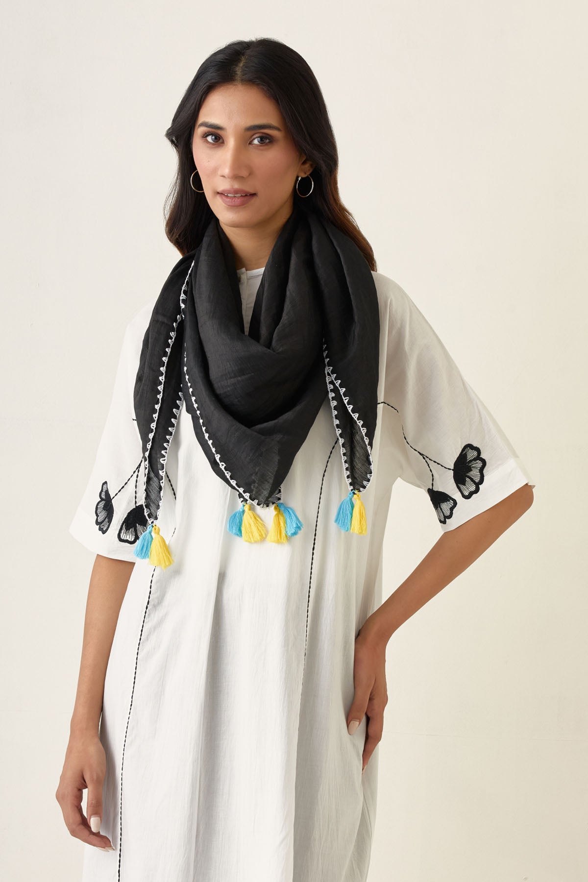 Contrast Embroidered Kurta Set