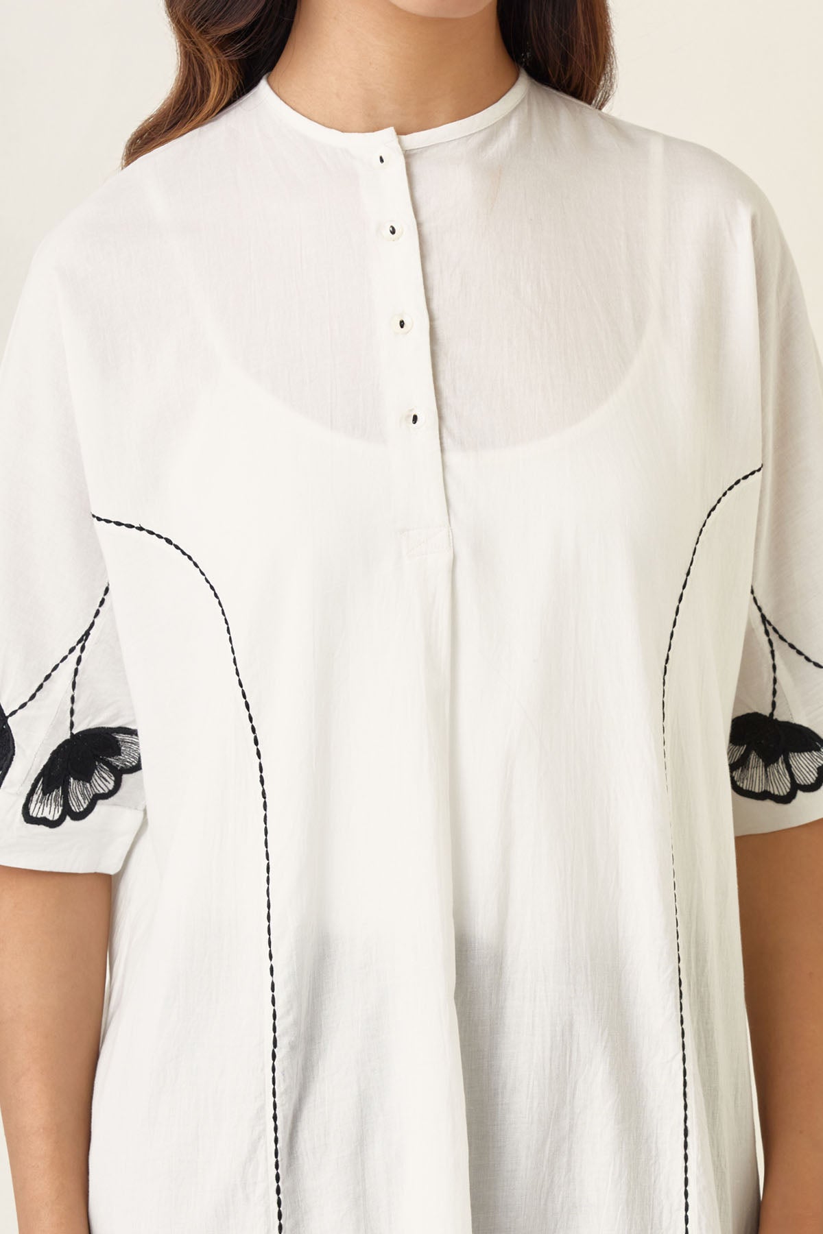 Contrast Embroidered Kurta Set