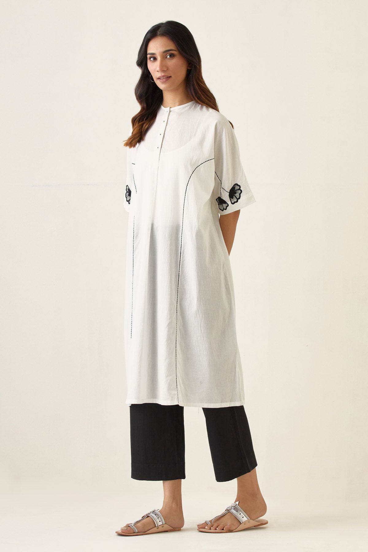 Contrast Embroidered Kurta Set