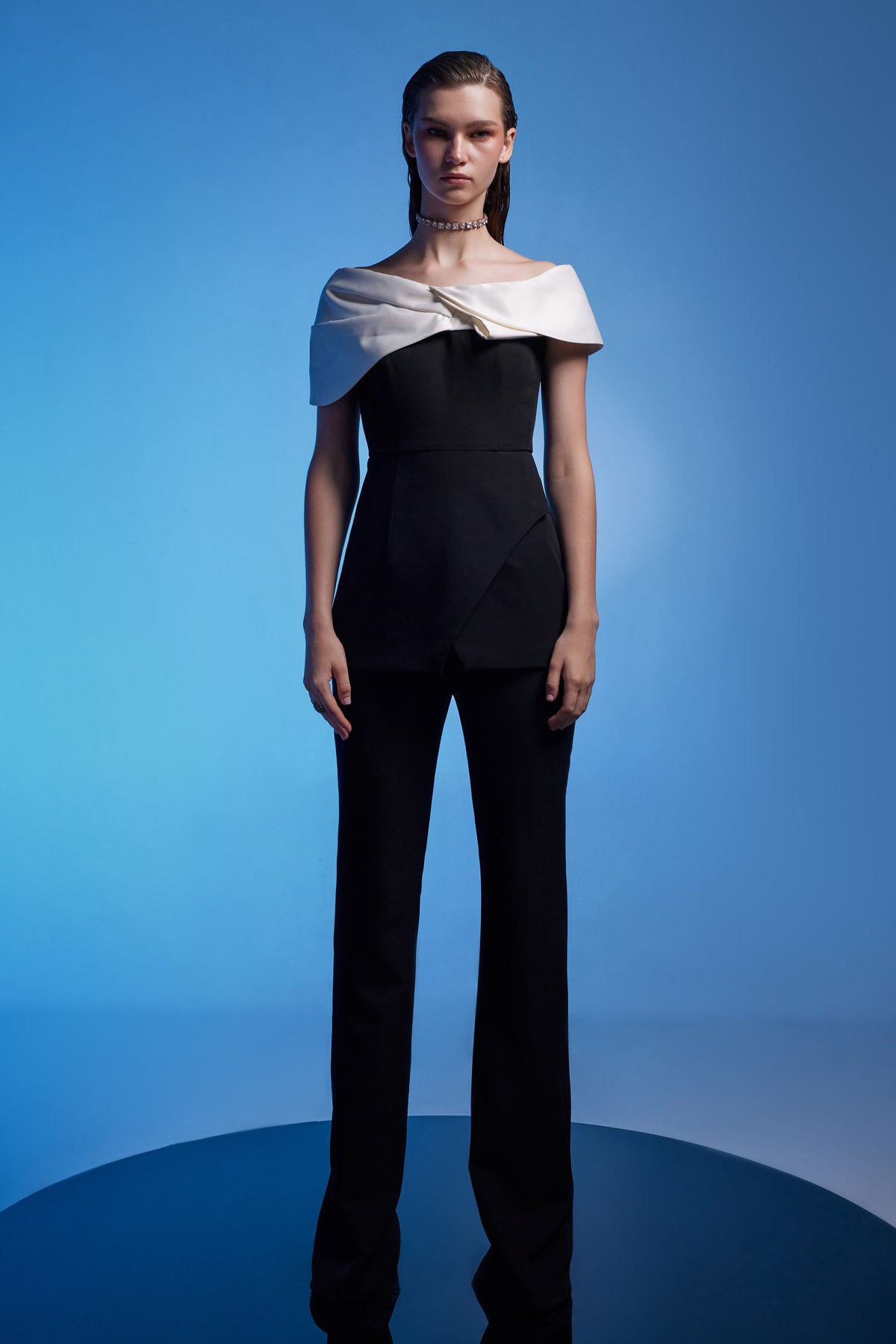 Contrast Panel Peplum Top & Pants