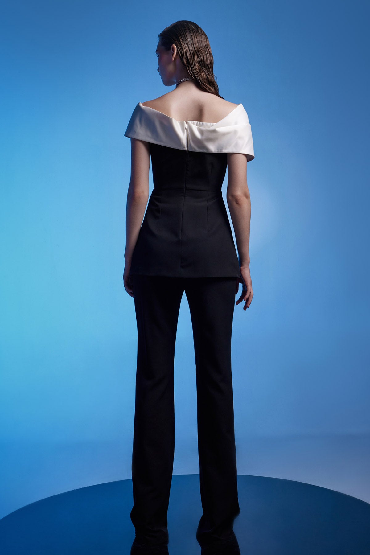 Contrast Panel Peplum Top & Pants