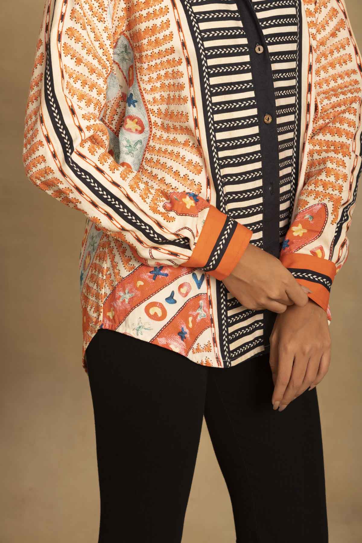 Contrast Placket Ethnic Shirt