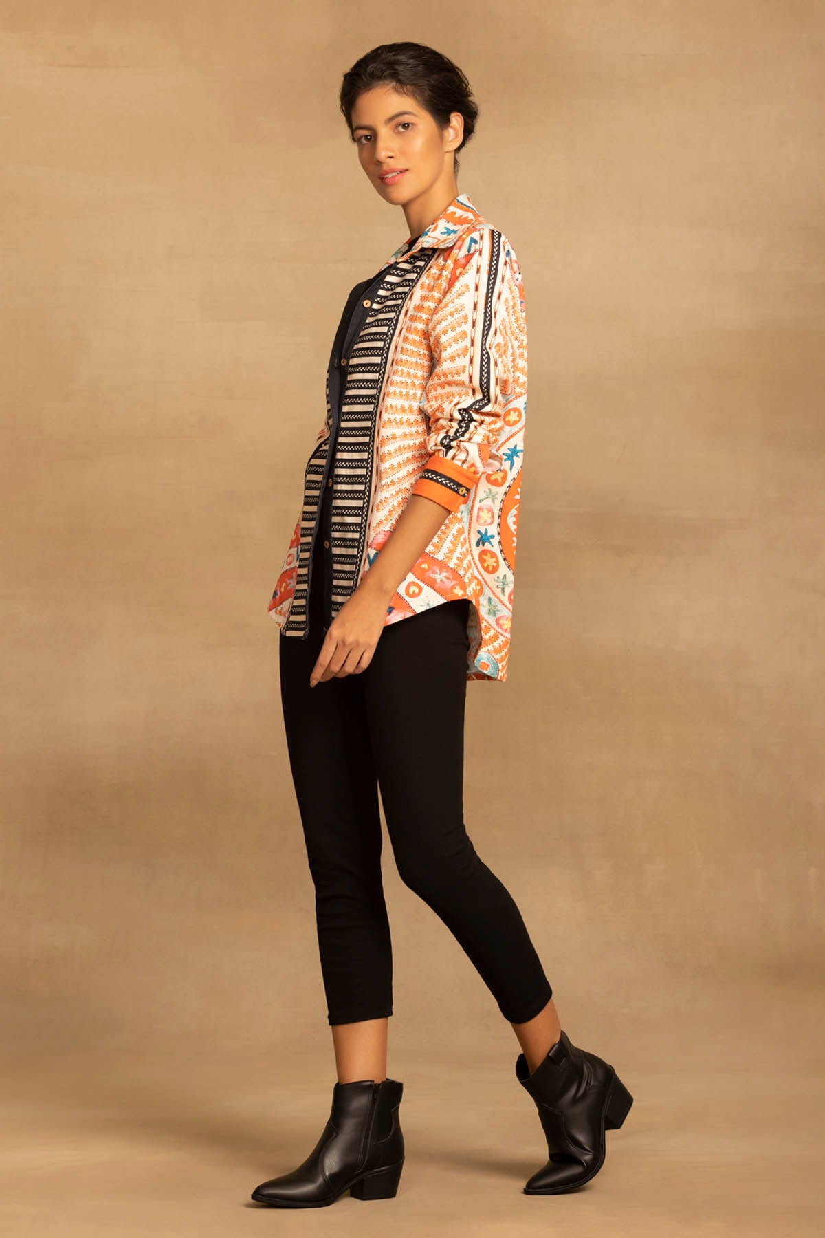 Contrast Placket Ethnic Shirt