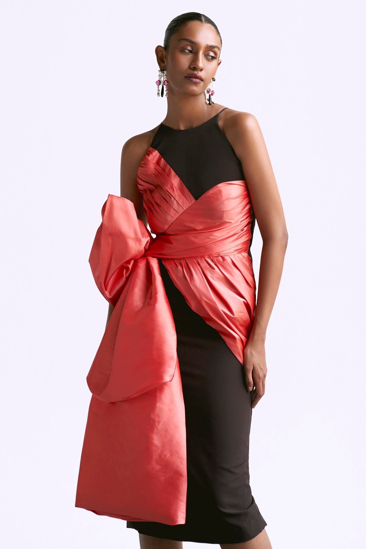 Contrast Sleeveless Midi Dress