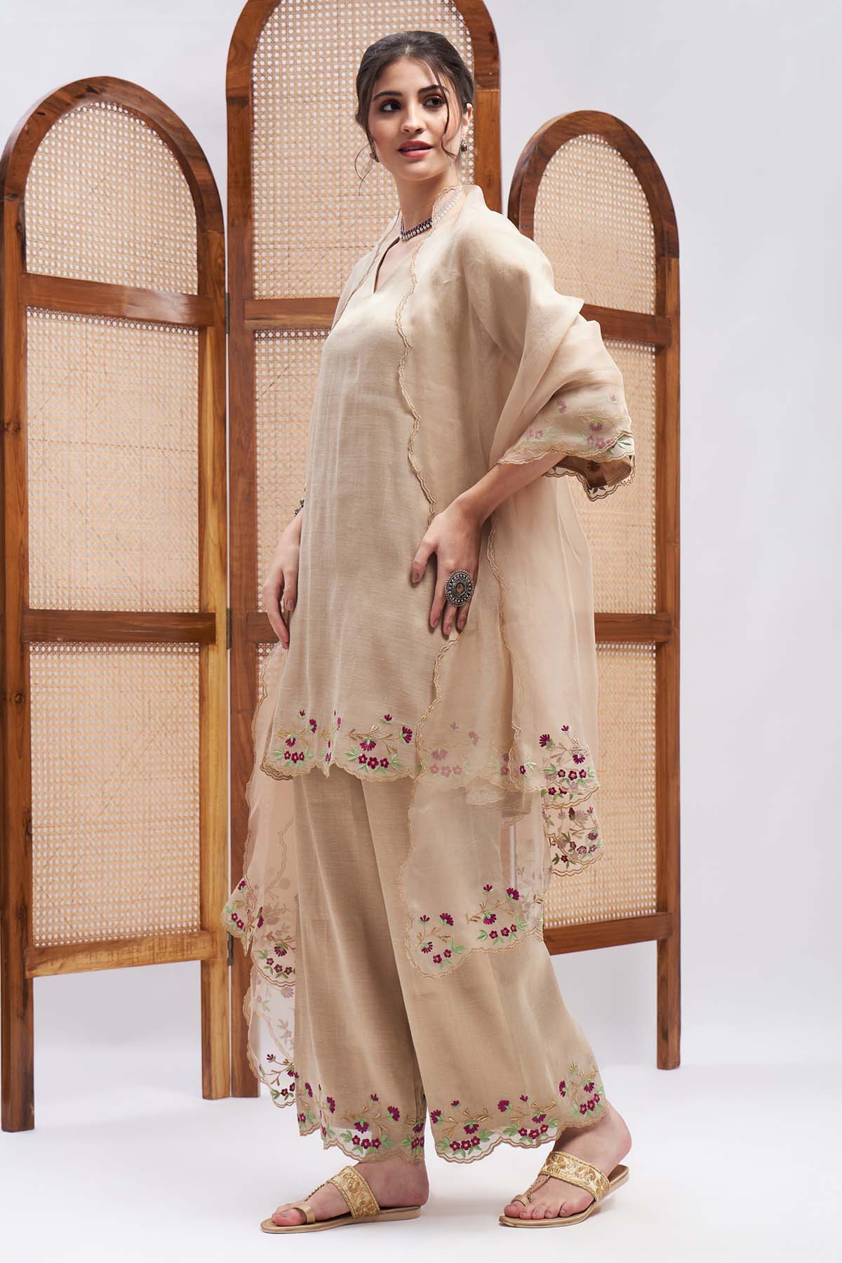 Copper Gold Resham Kurta Set