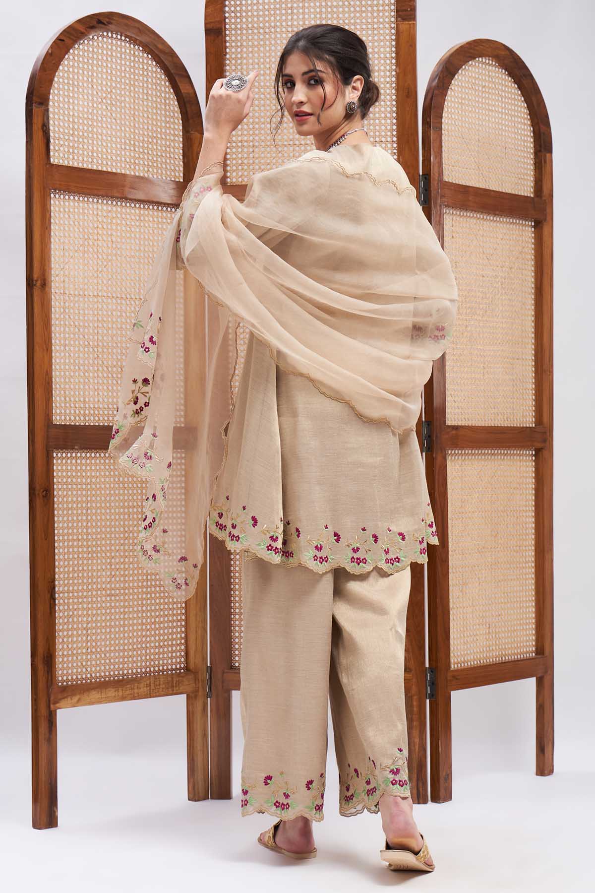 Copper Gold Resham Kurta Set