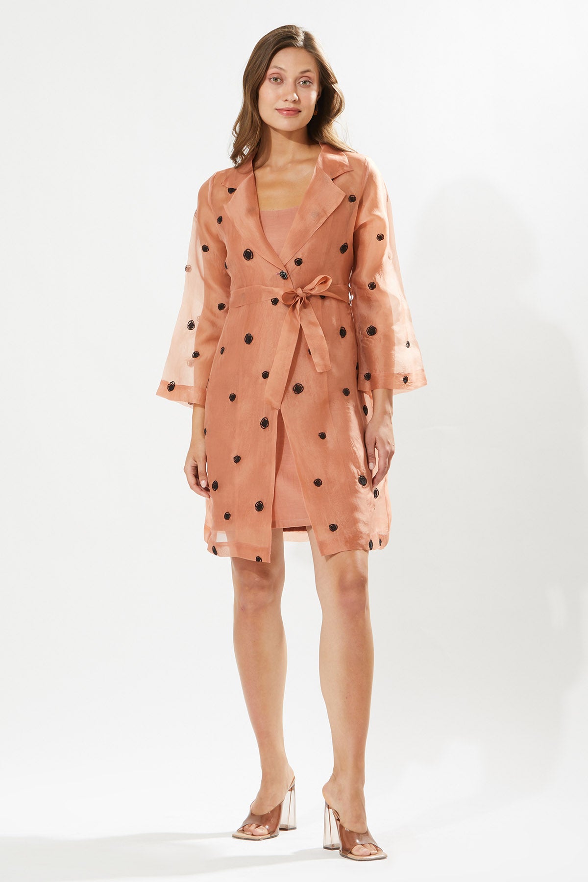 Coral Embroidered Coat Dress