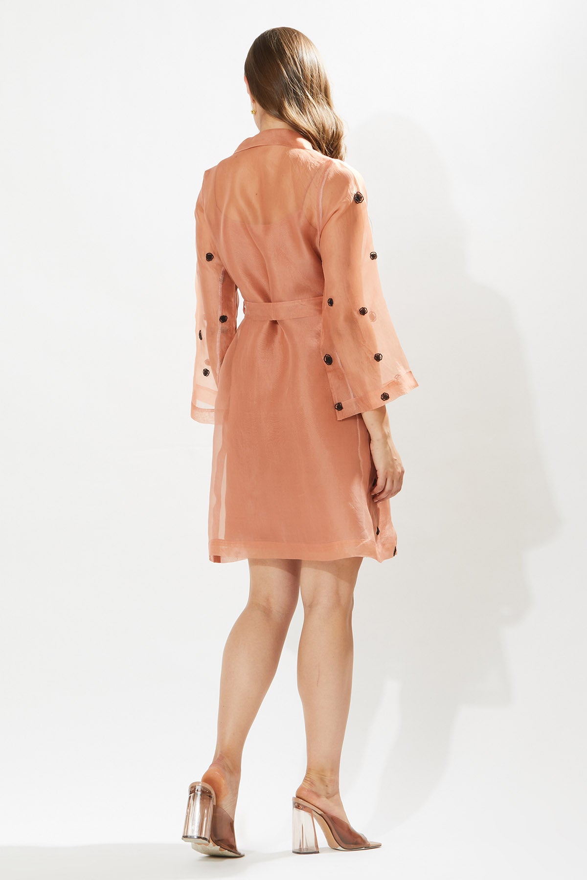 Coral Embroidered Coat Dress