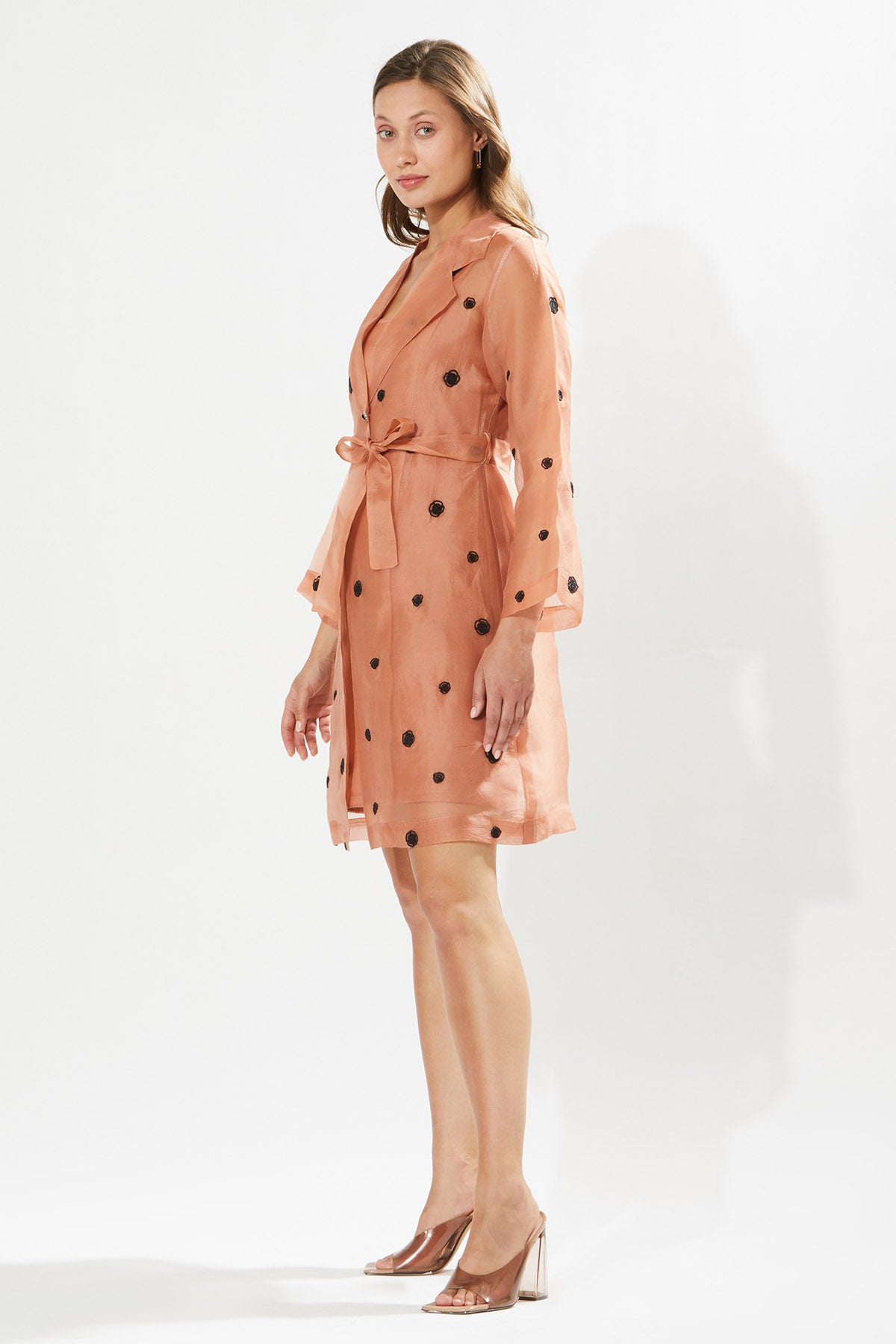 Coral Embroidered Coat Dress