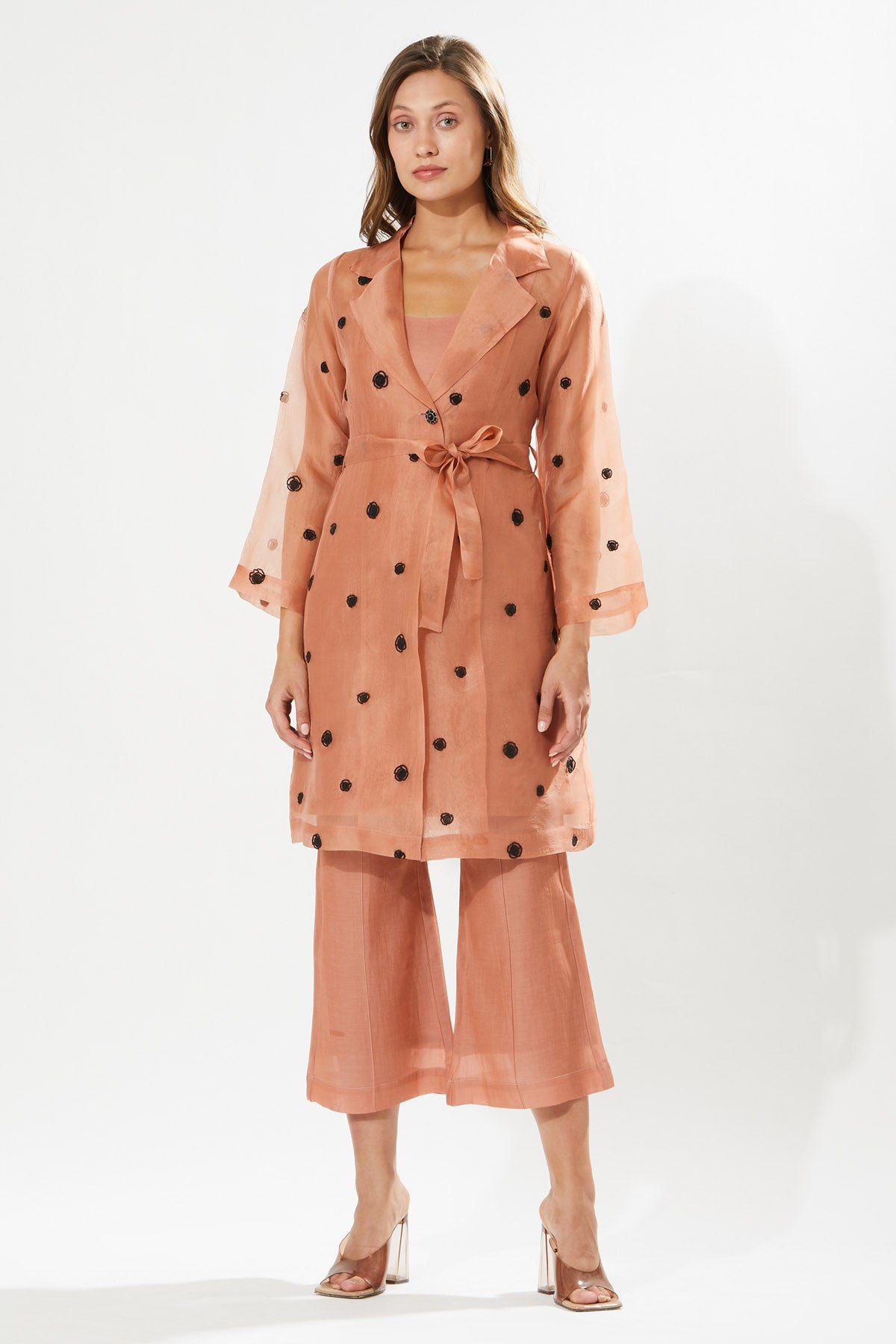 Coral Embroidered Tunic Set