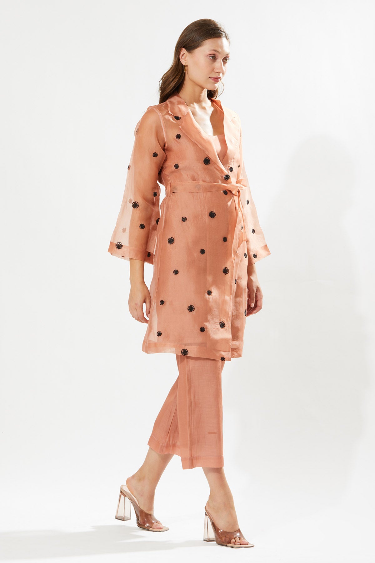 Coral Embroidered Tunic Set