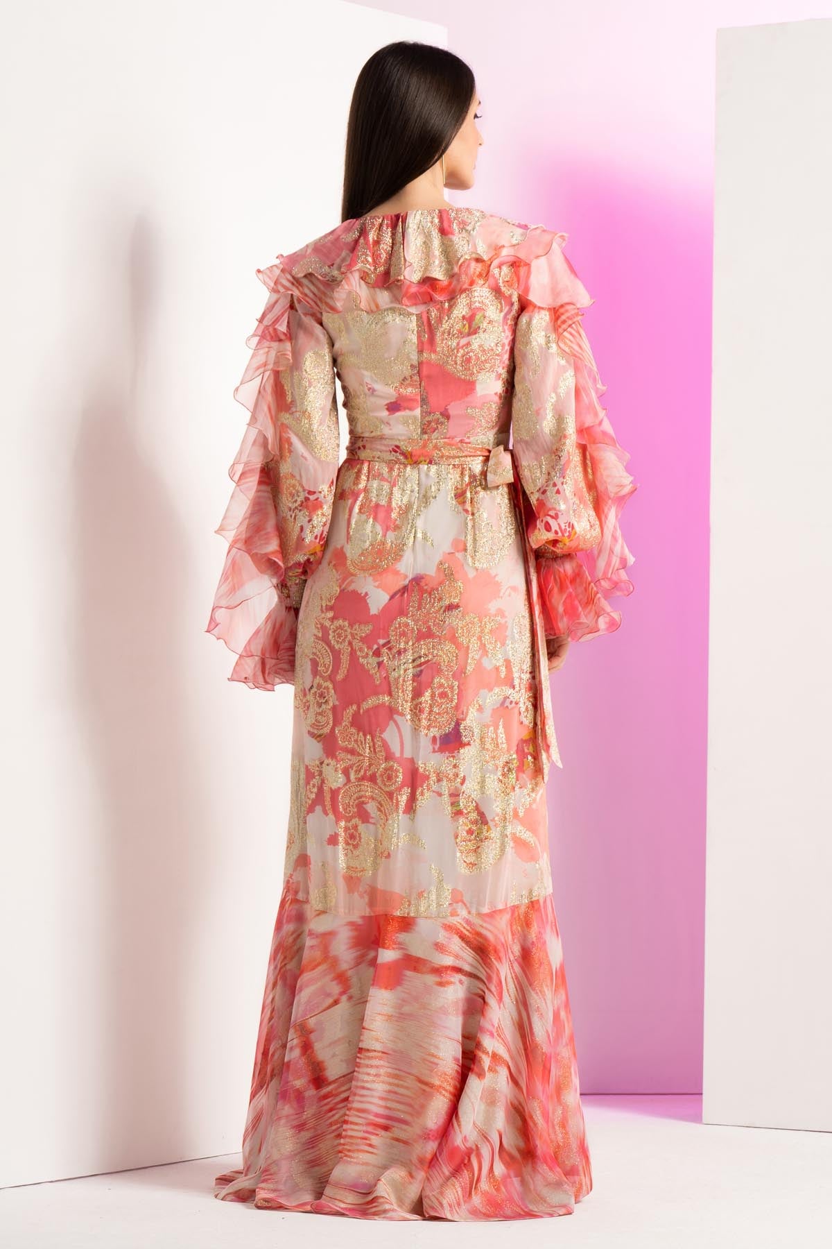 Coral Frill Detailed Dress