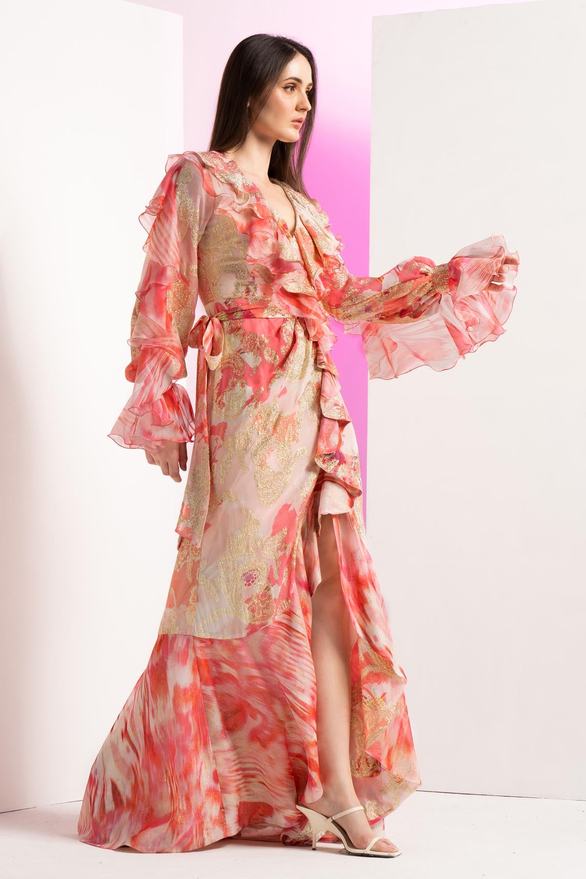 Coral Frill Detailed Dress