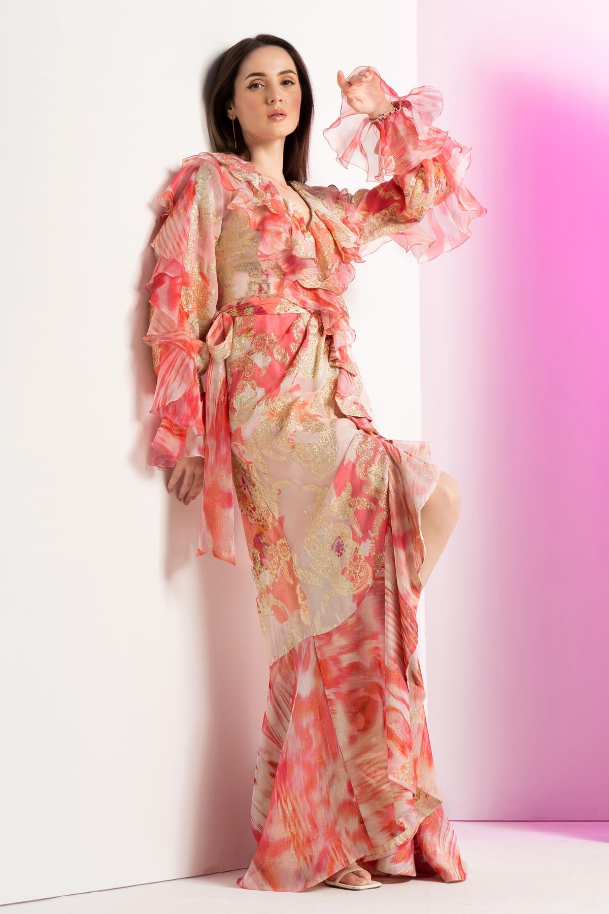 Coral Frill Detailed Dress