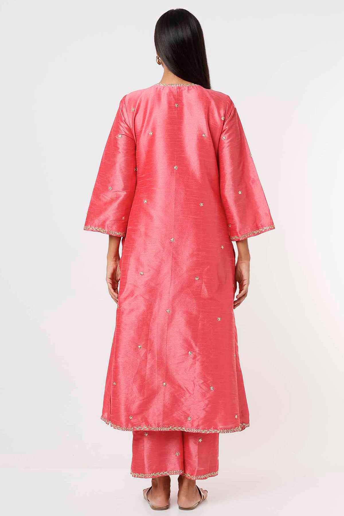 Coral Pink Sequins Kurta & Pants
