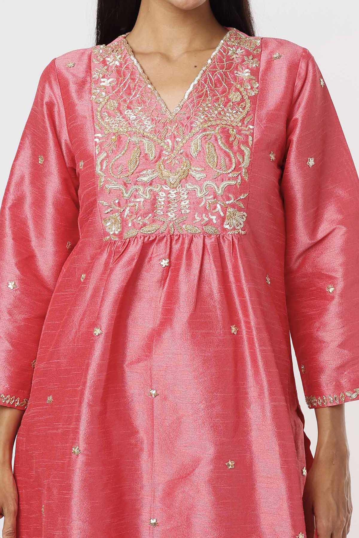 Coral Pink Sequins Kurta & Pants
