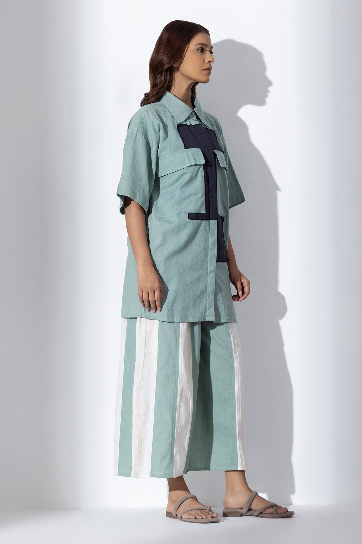 Coral Blue Applique Work Shirt