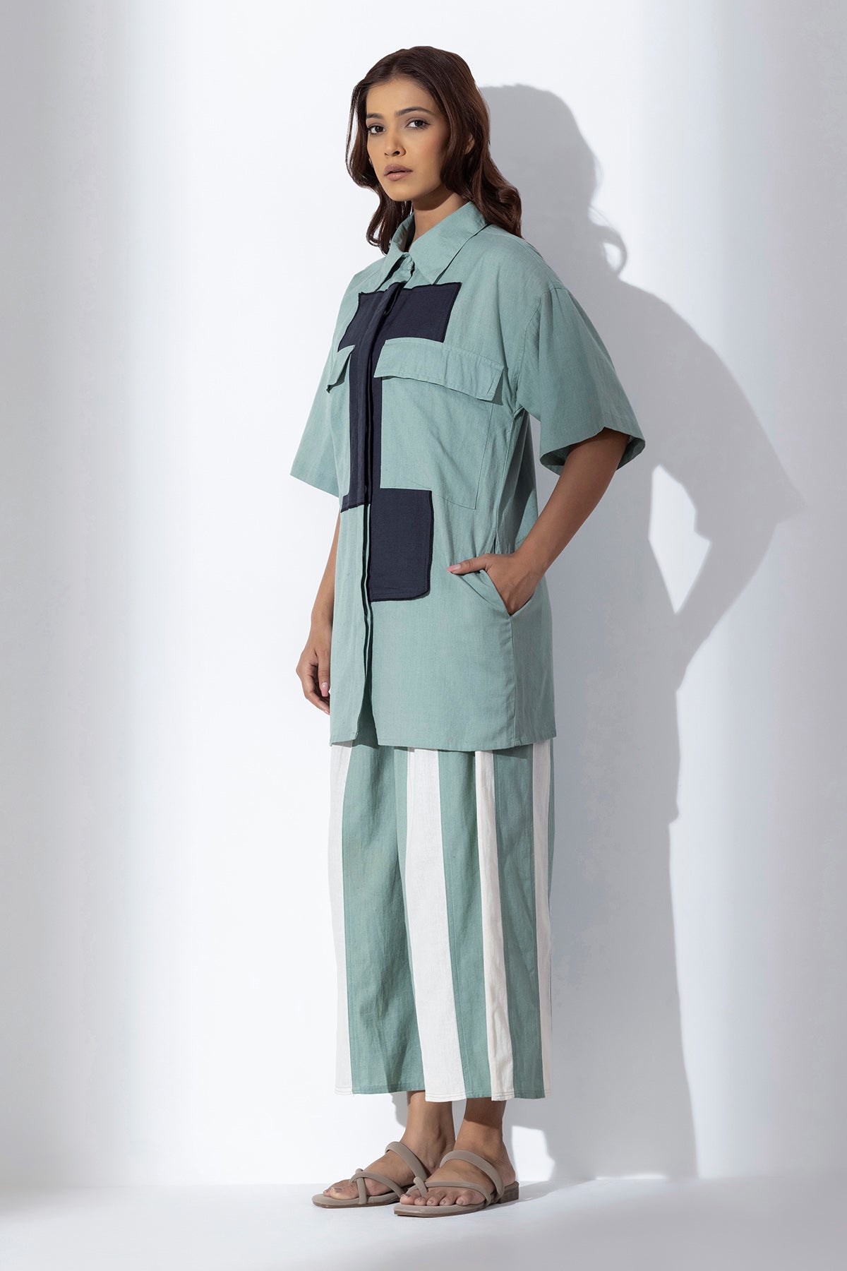 Coral Blue Applique Work Shirt