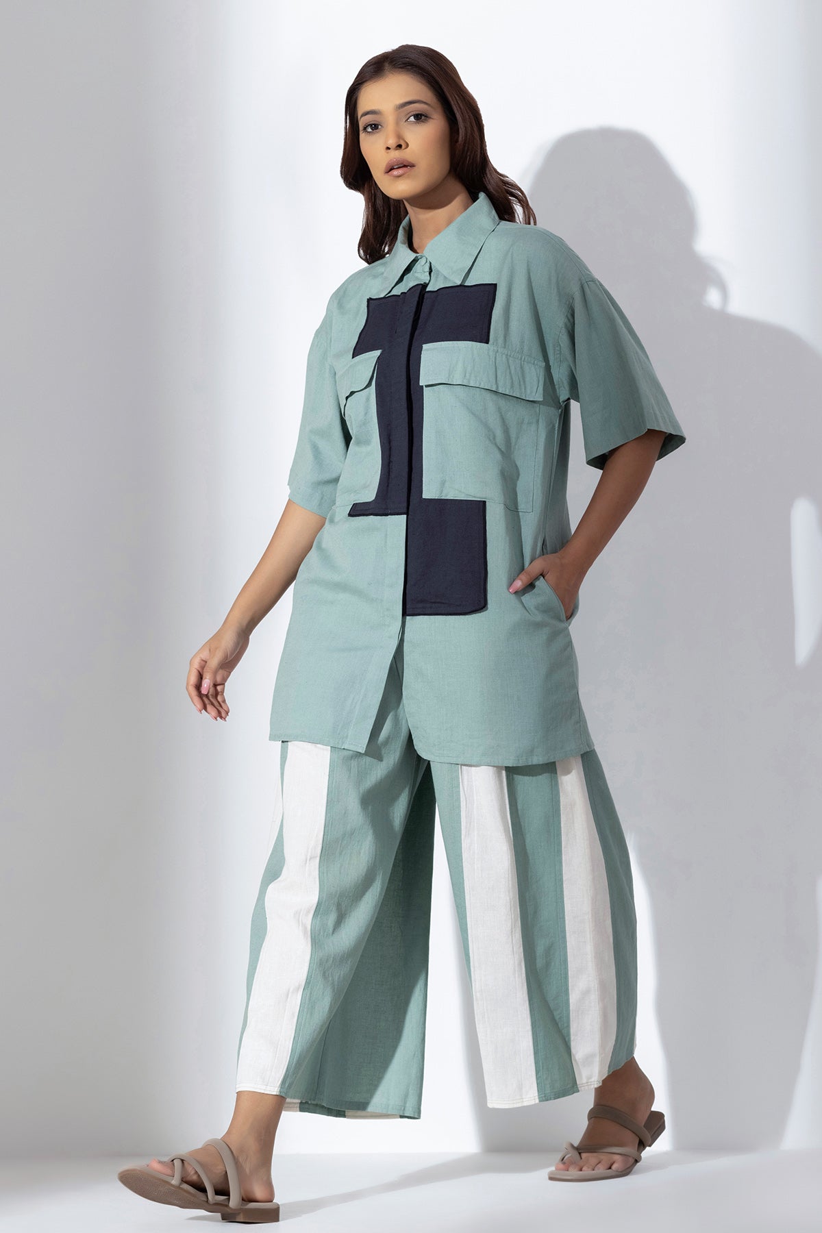 Coral Blue Applique Work Shirt