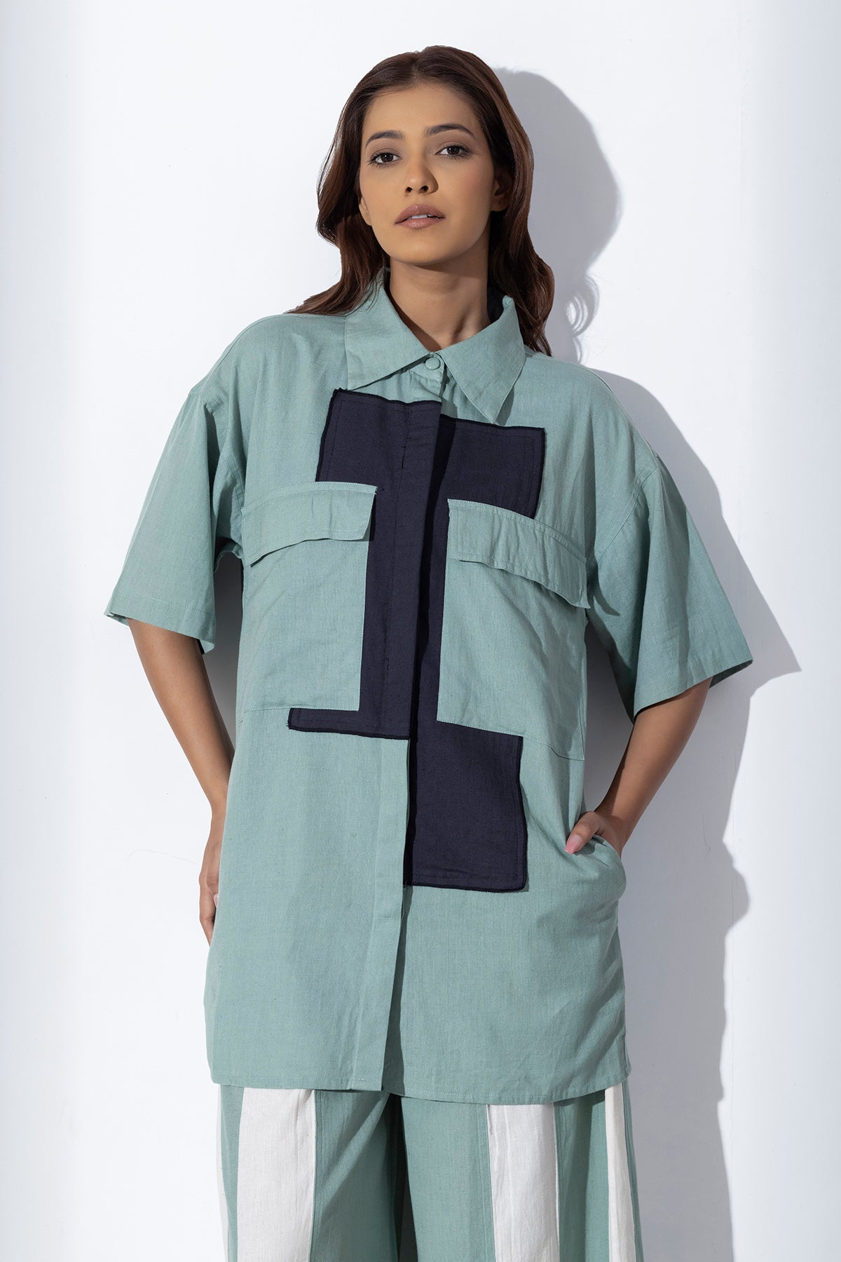 Buy Coral Blue Applique Work Shirt by Markkah Studio for Women online at ScrollnShops