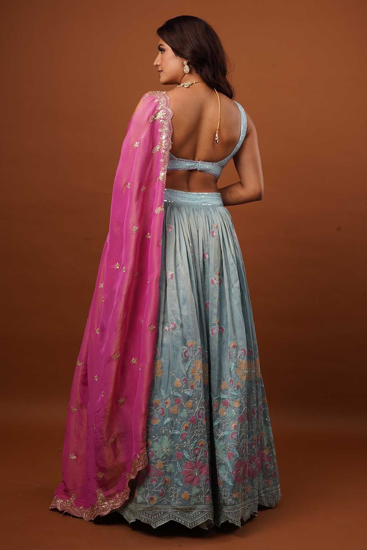 Coral Blue Zardosi Lehenga Set