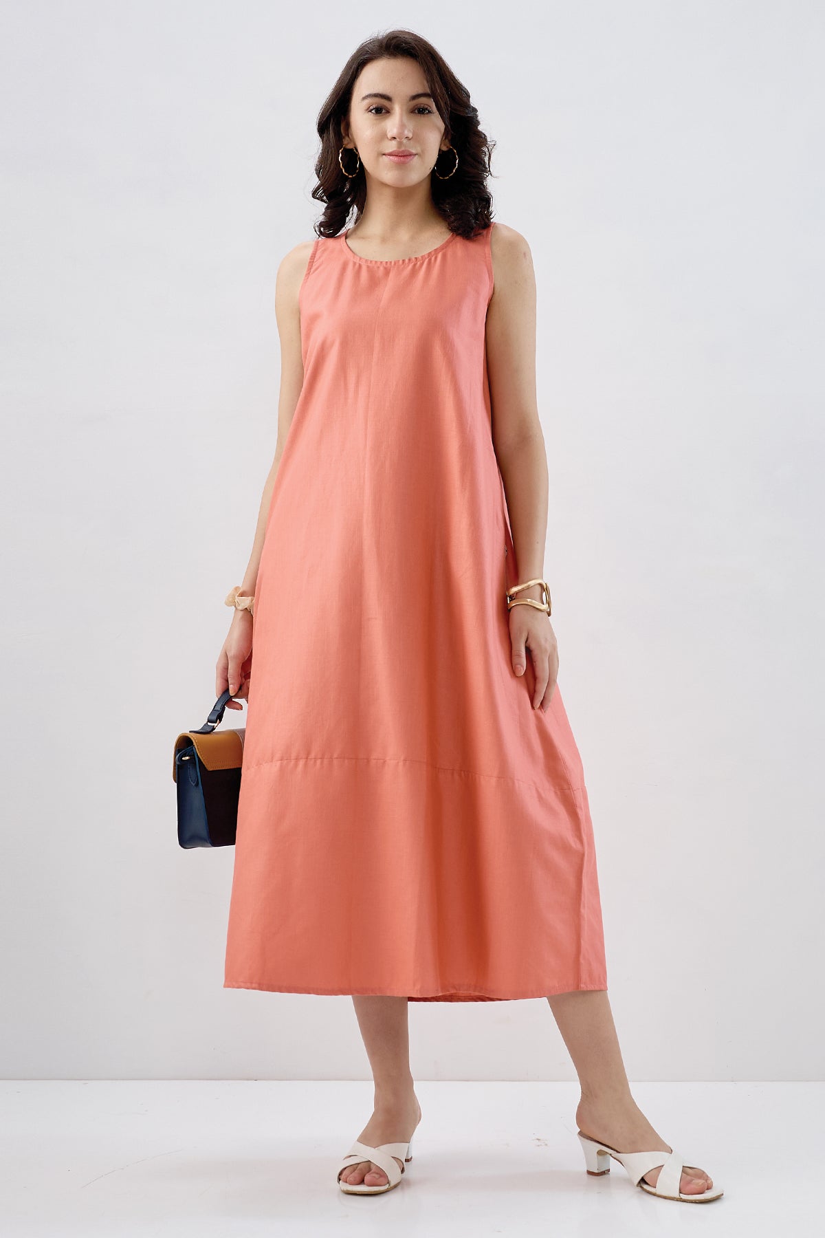 Buy Coral Cotton Sleeveless Dress for Women by SNEHA B Designer online available at scrollnshops