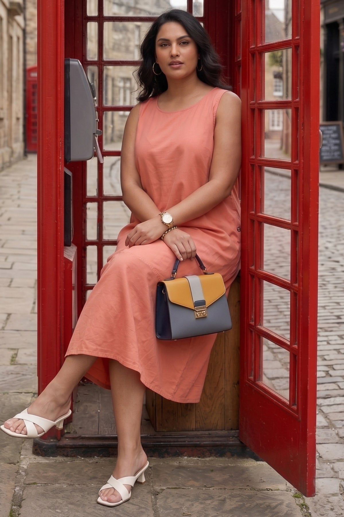 Cotton Coral Sleeveless Dress