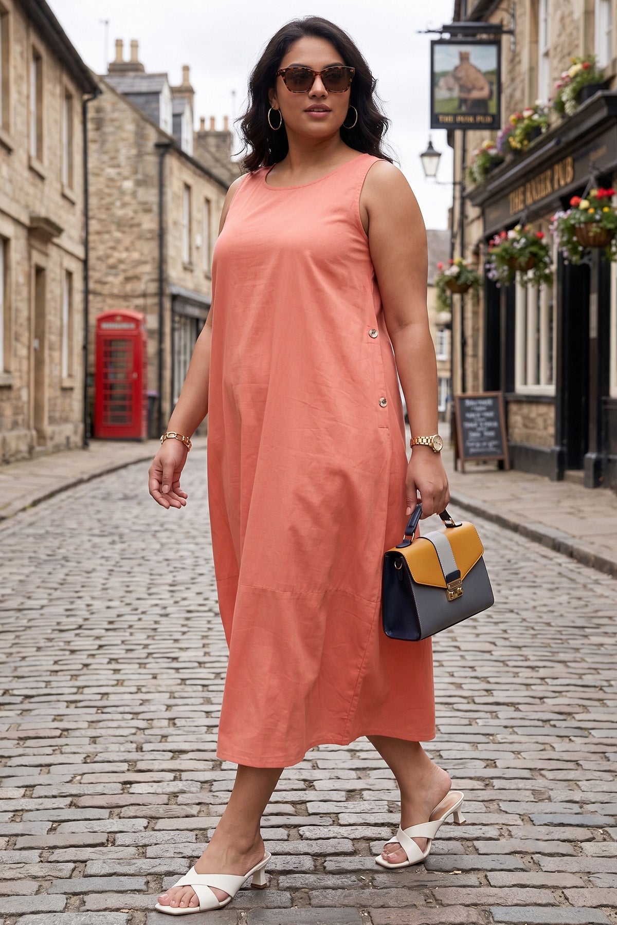 Cotton Coral Sleeveless Dress