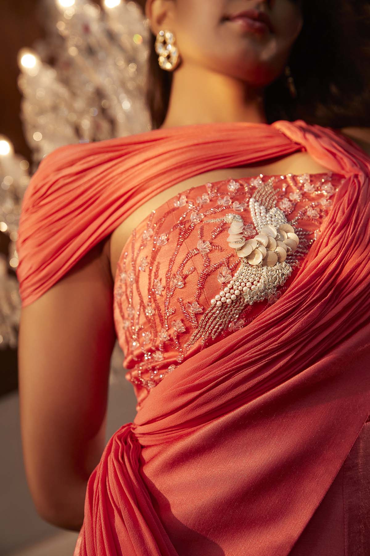 Coral Embroidered Flare Jumpsuit