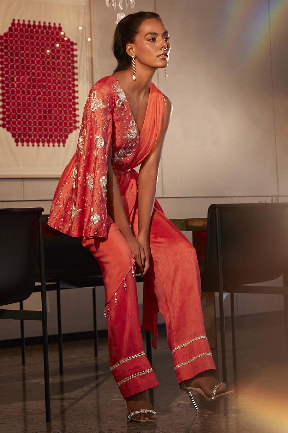 Coral Embroidered Jacket & Pants