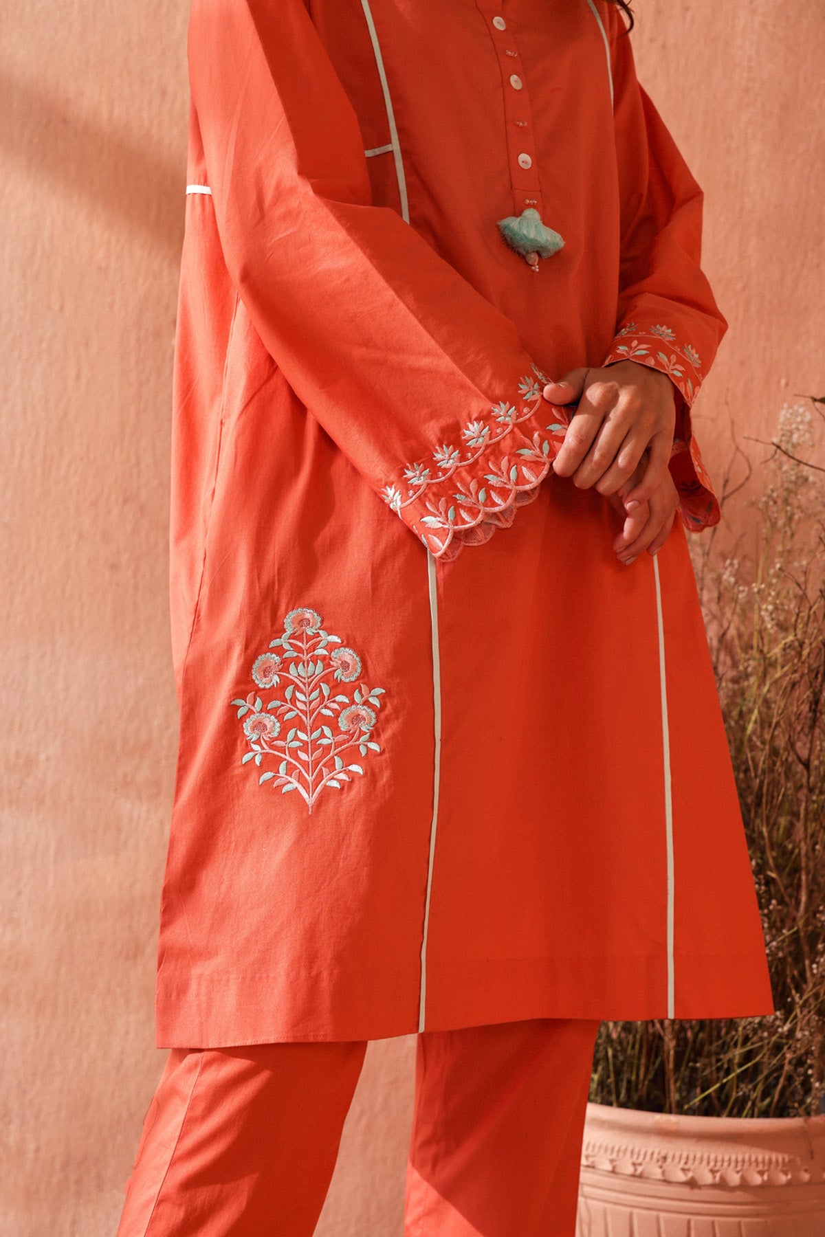 Coral Embroidered Kurta & Pants