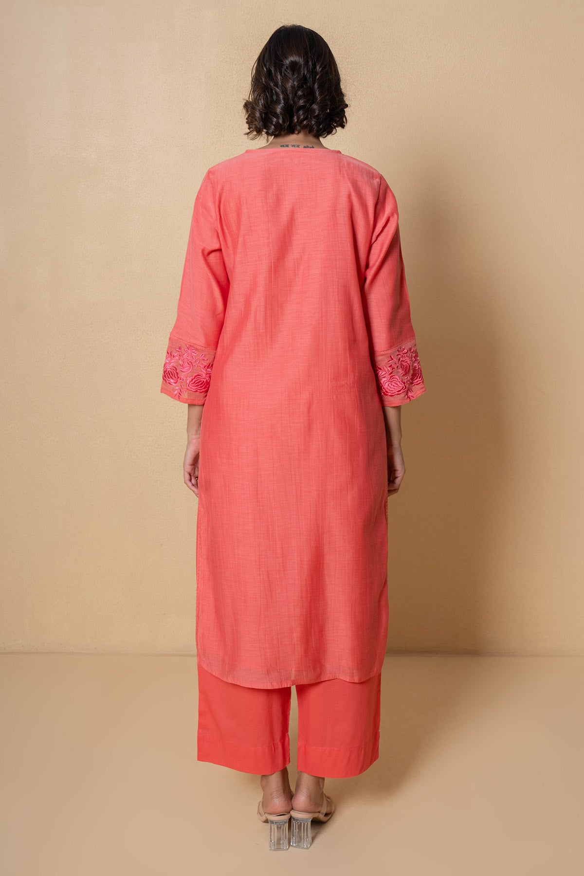 Coral Embroidered Kurta Set