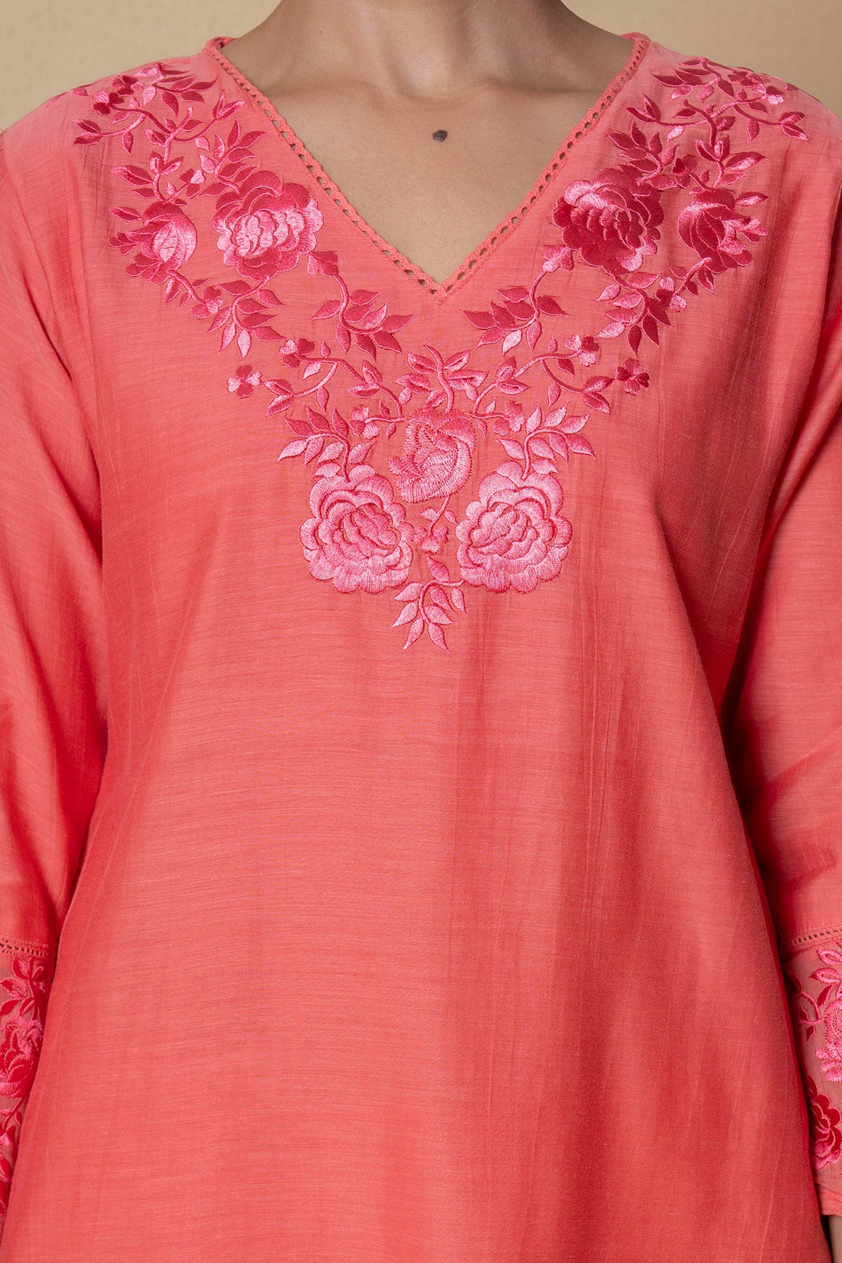 Coral Embroidered Kurta Set