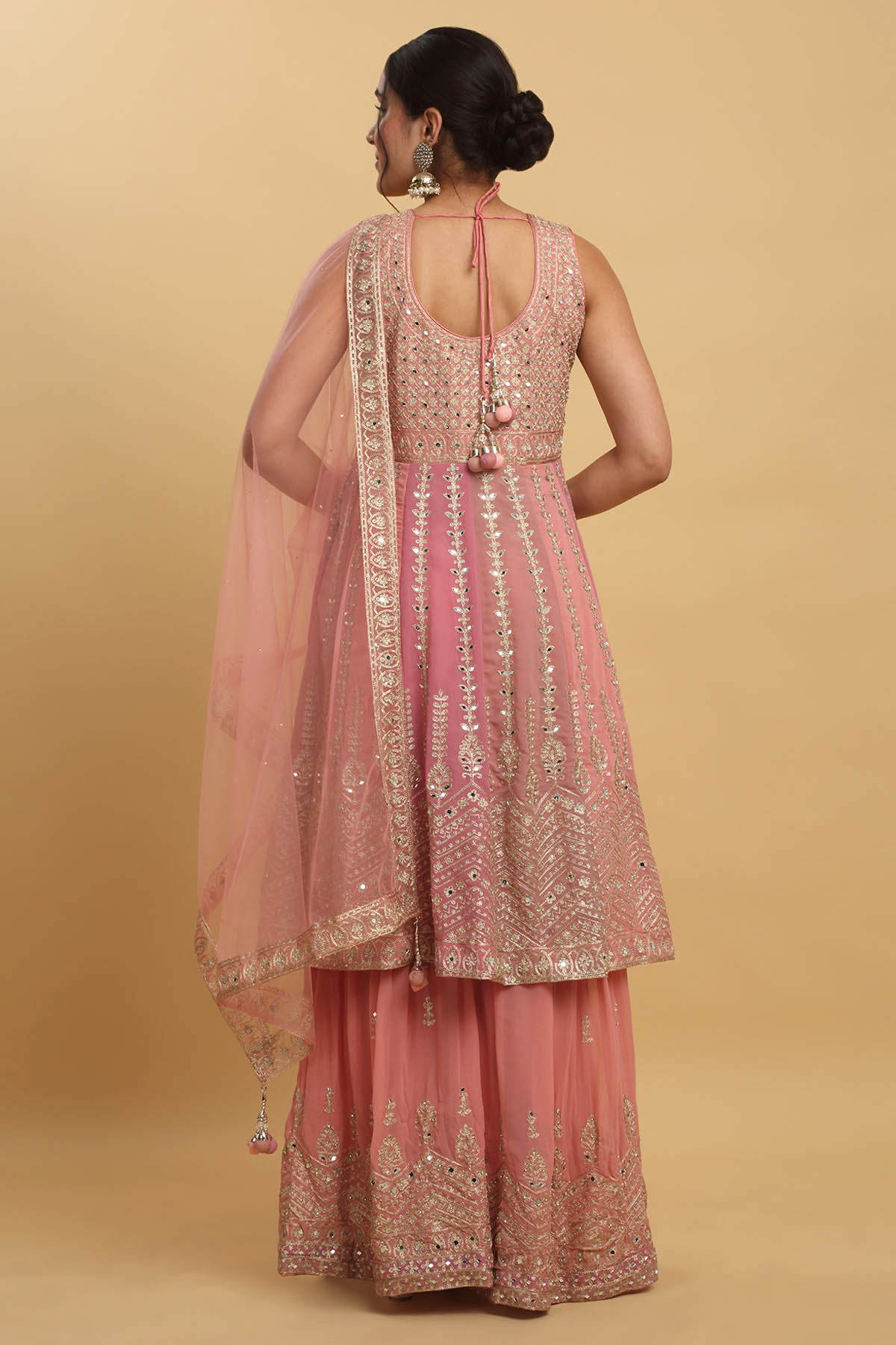 Coral Embroidered Sharara Set