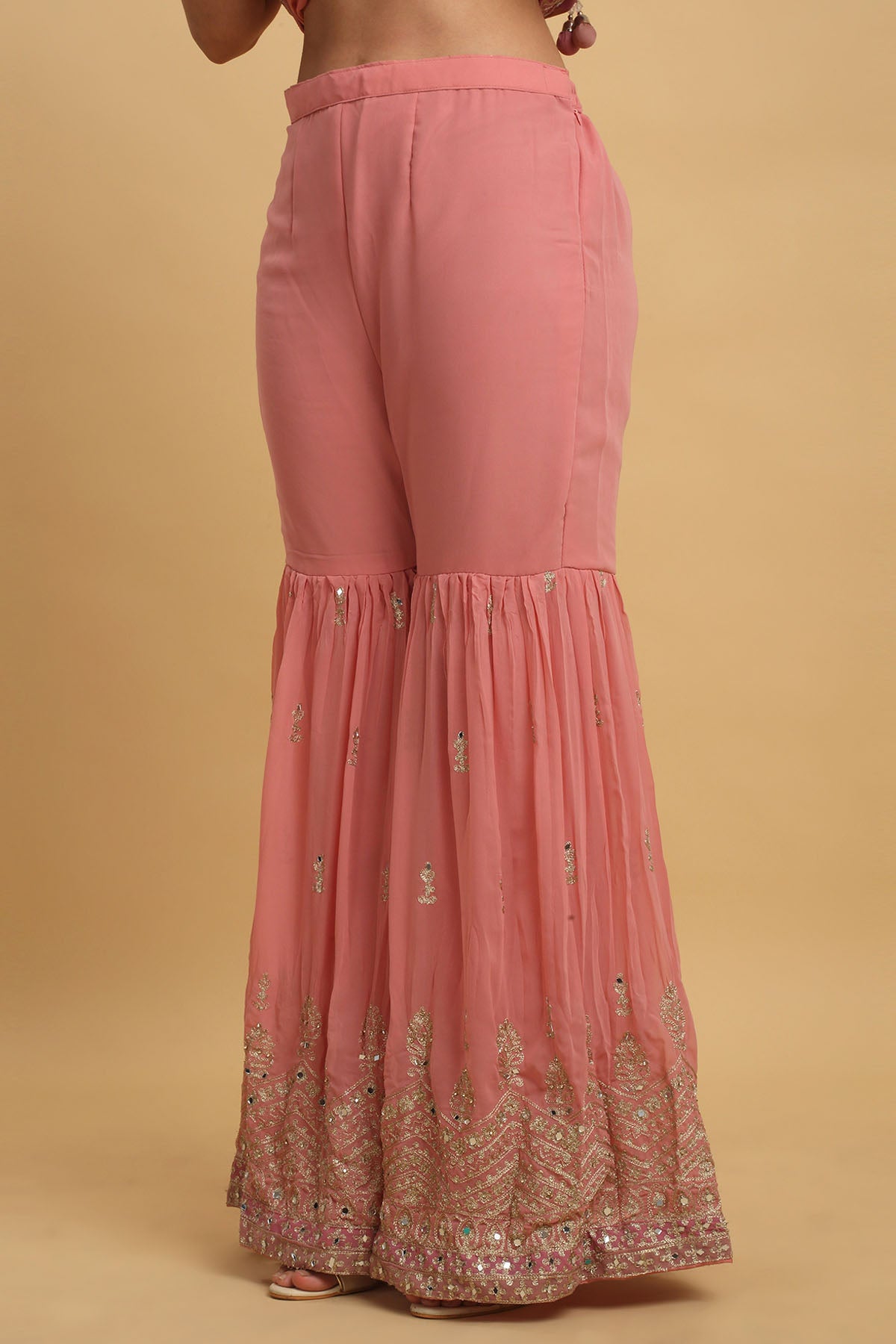 Coral Embroidered Sharara Set