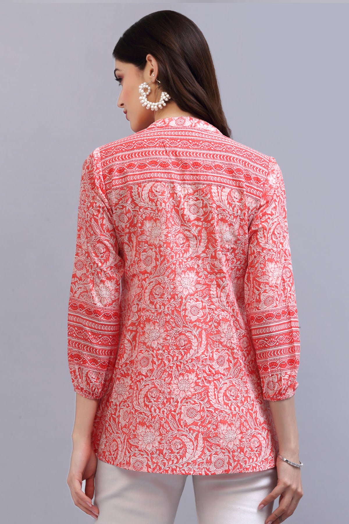 Coral Floral Printed A Line Top