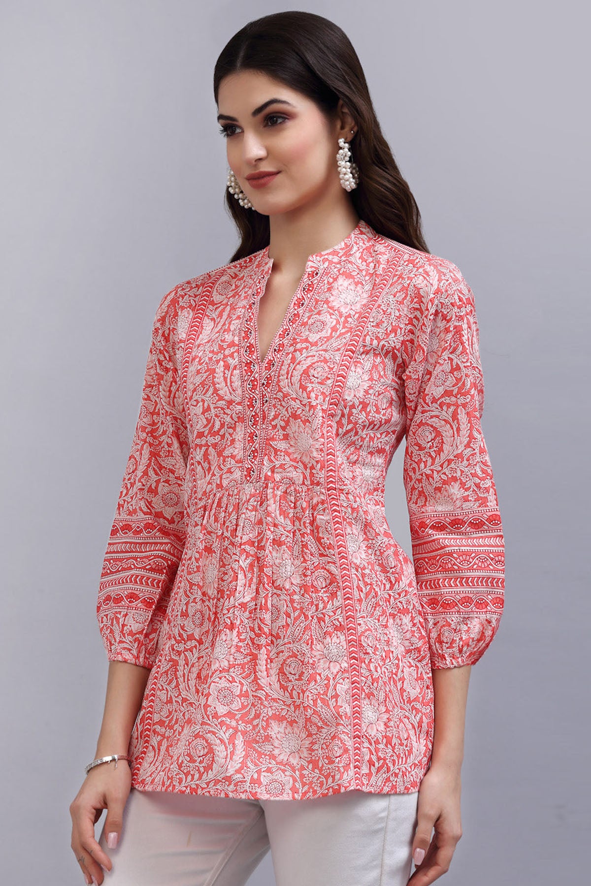 Coral Floral Printed A Line Top