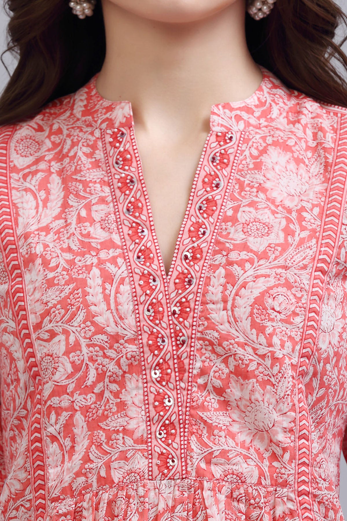Coral Floral Printed A Line Top