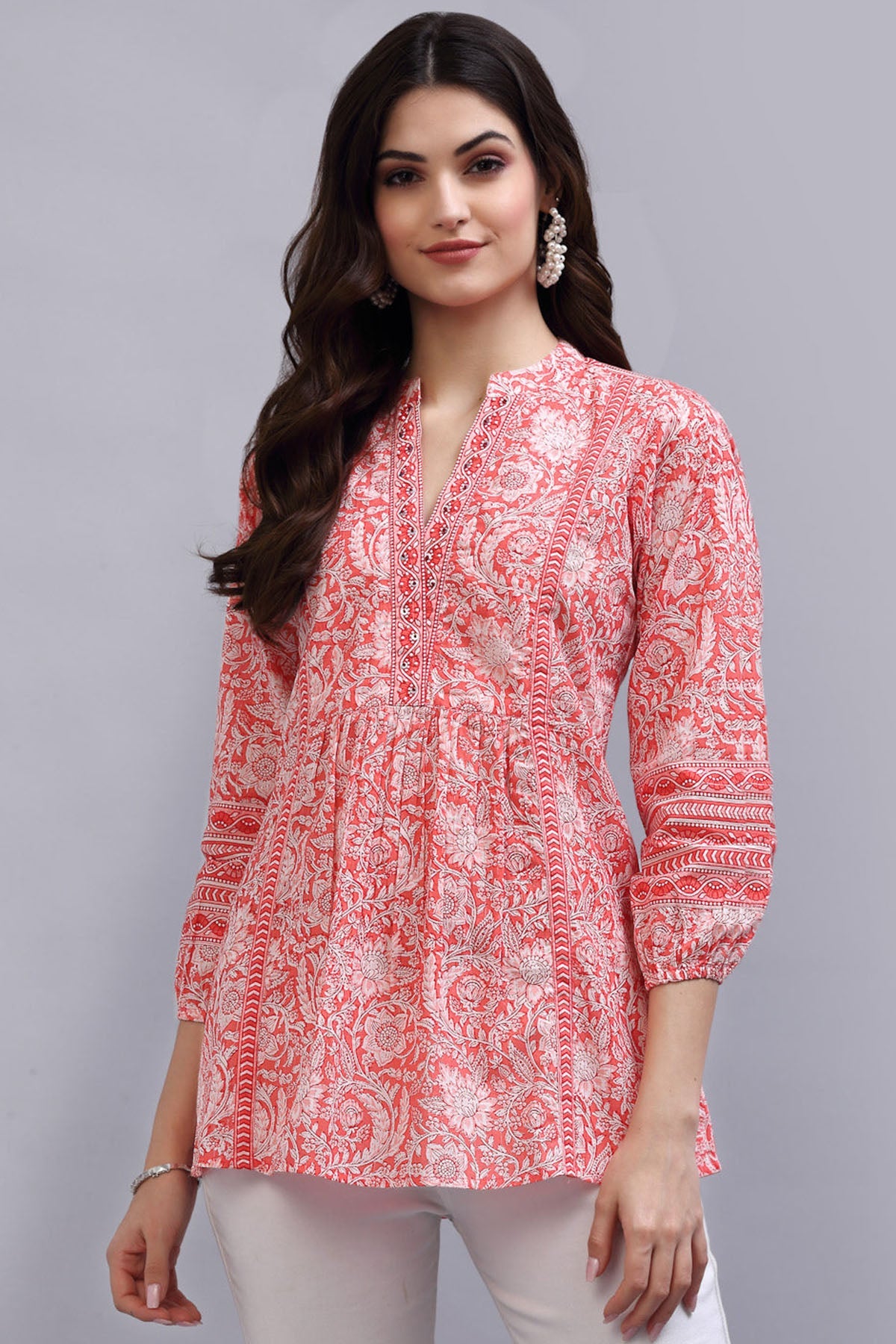 Buy Coral Floral Printed A Line Top for Women by Qomn Designer online available at scrollnshops