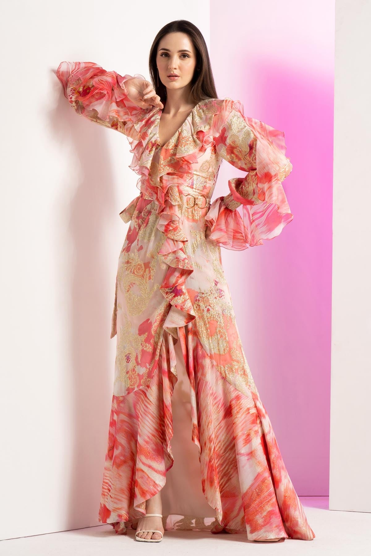 Buy Coral Frill Detailed Dress by Mandira Wirk