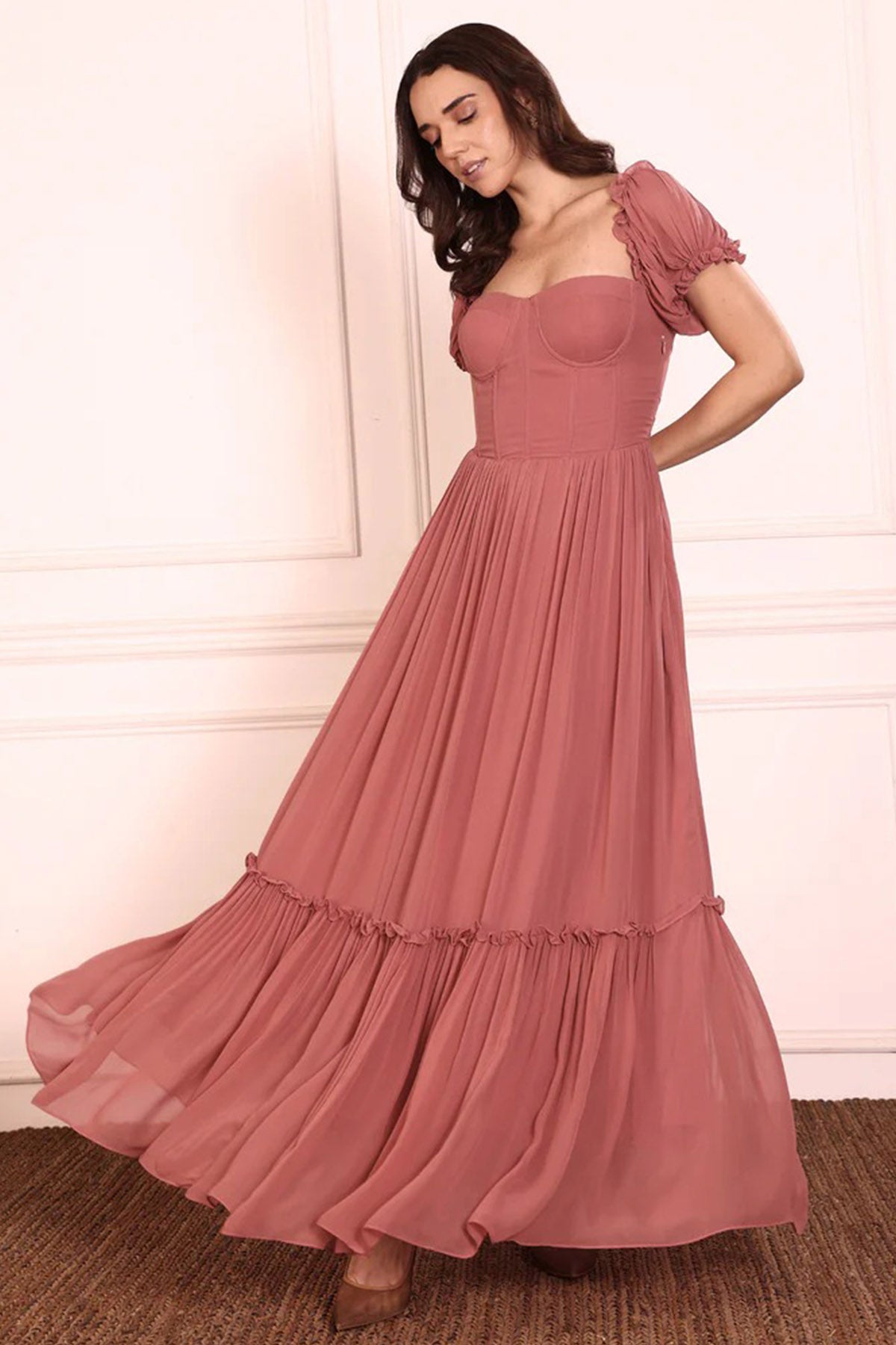 Coral Georgette Frilled Dress