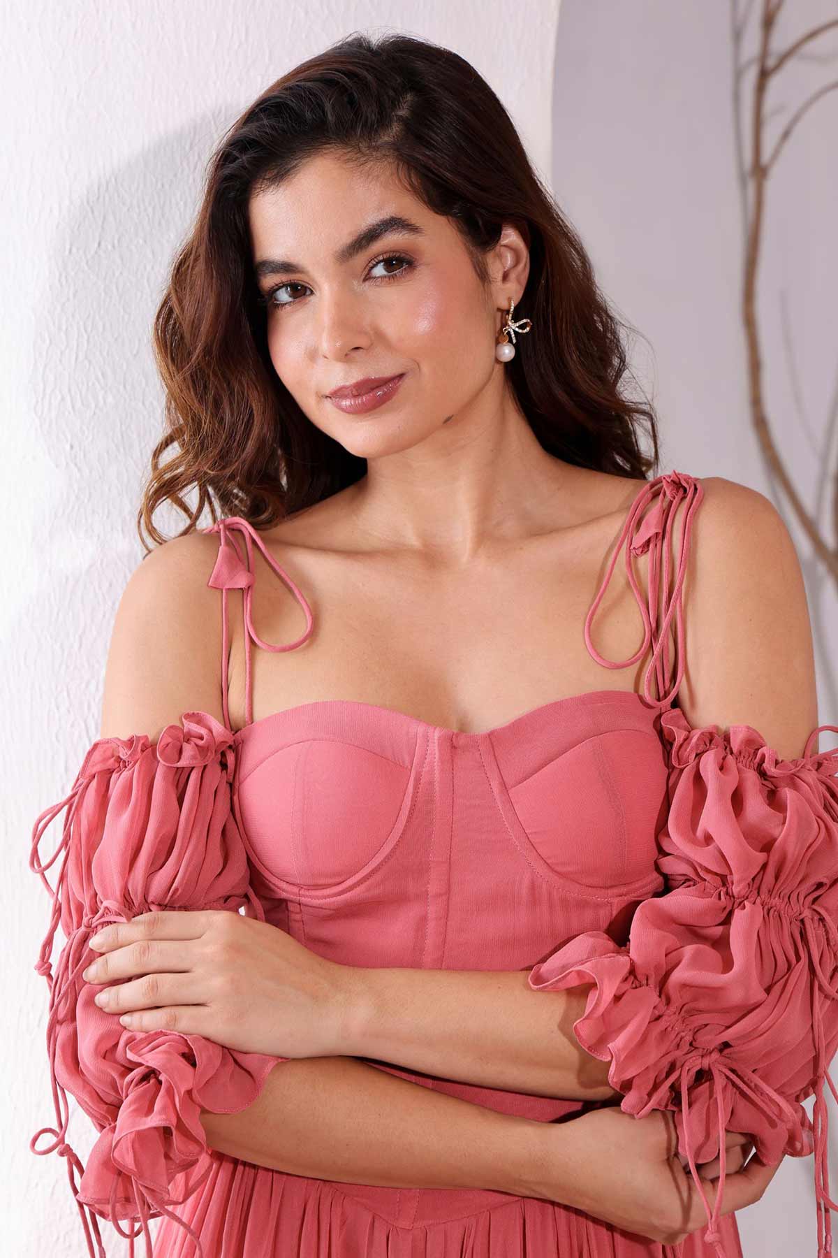 Coral Off Shoulder Midi Dress