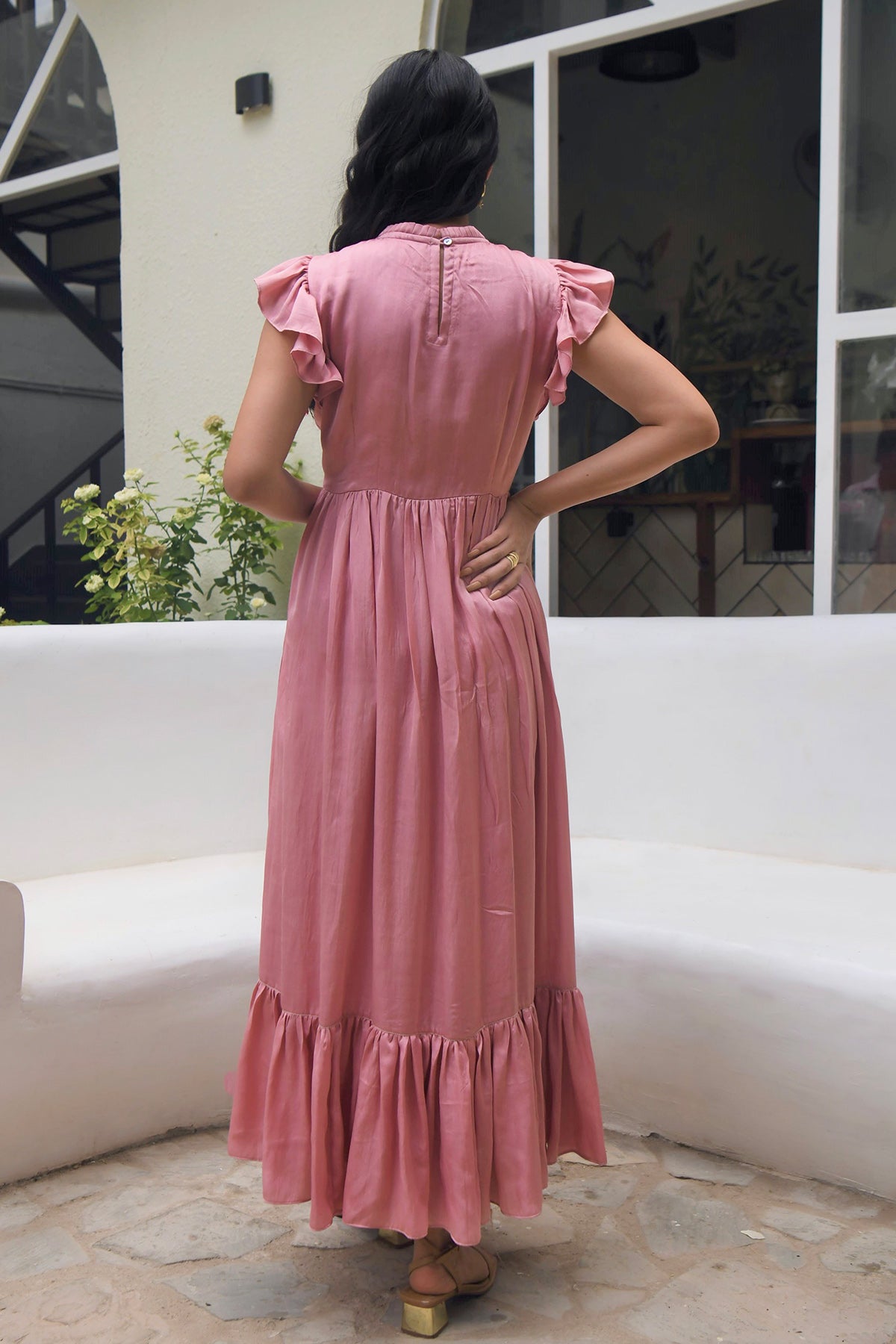 Coral Pink Tiered Maxi Dress