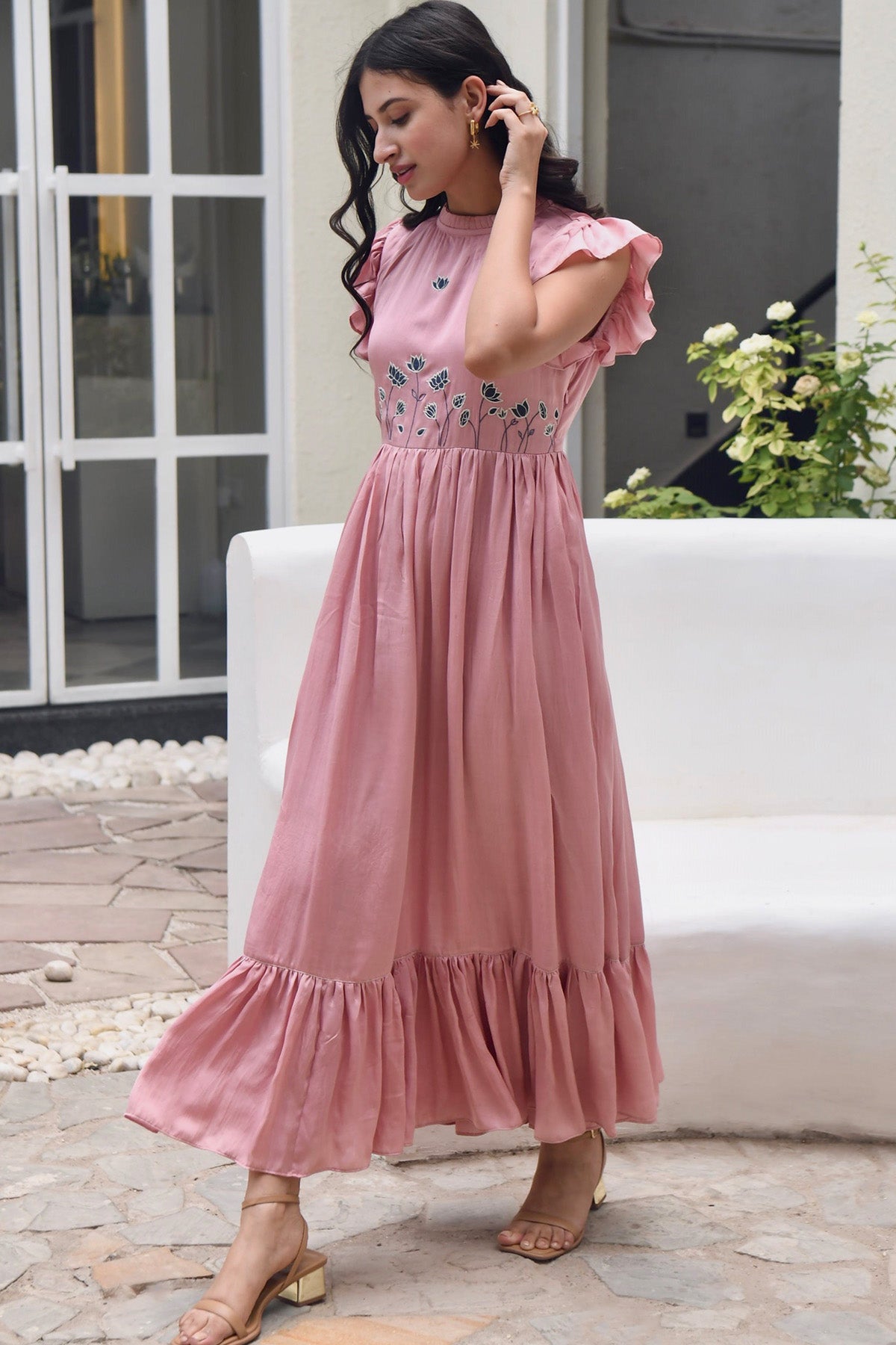 Coral Pink Tiered Maxi Dress
