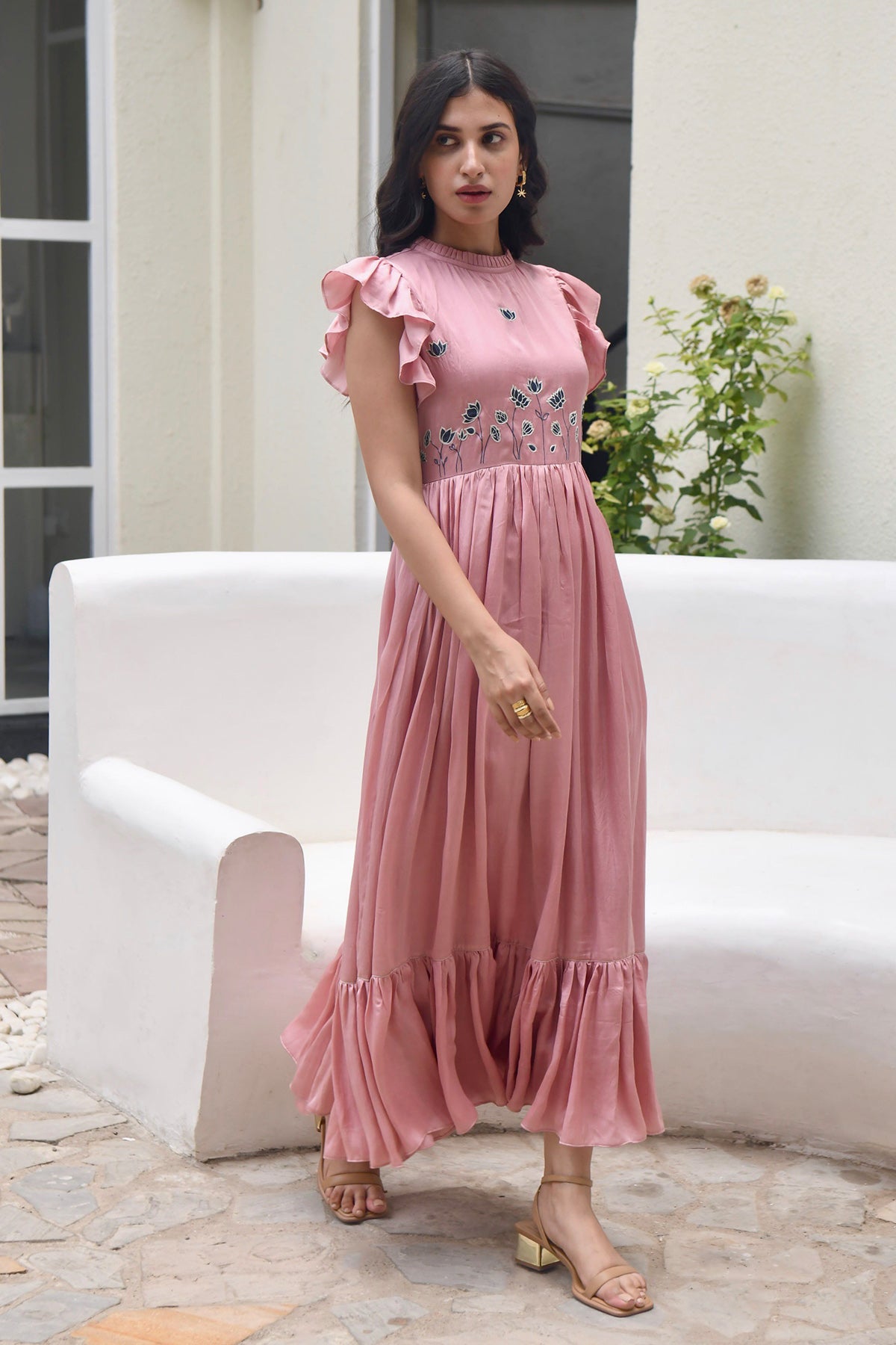 Coral Pink Tiered Maxi Dress