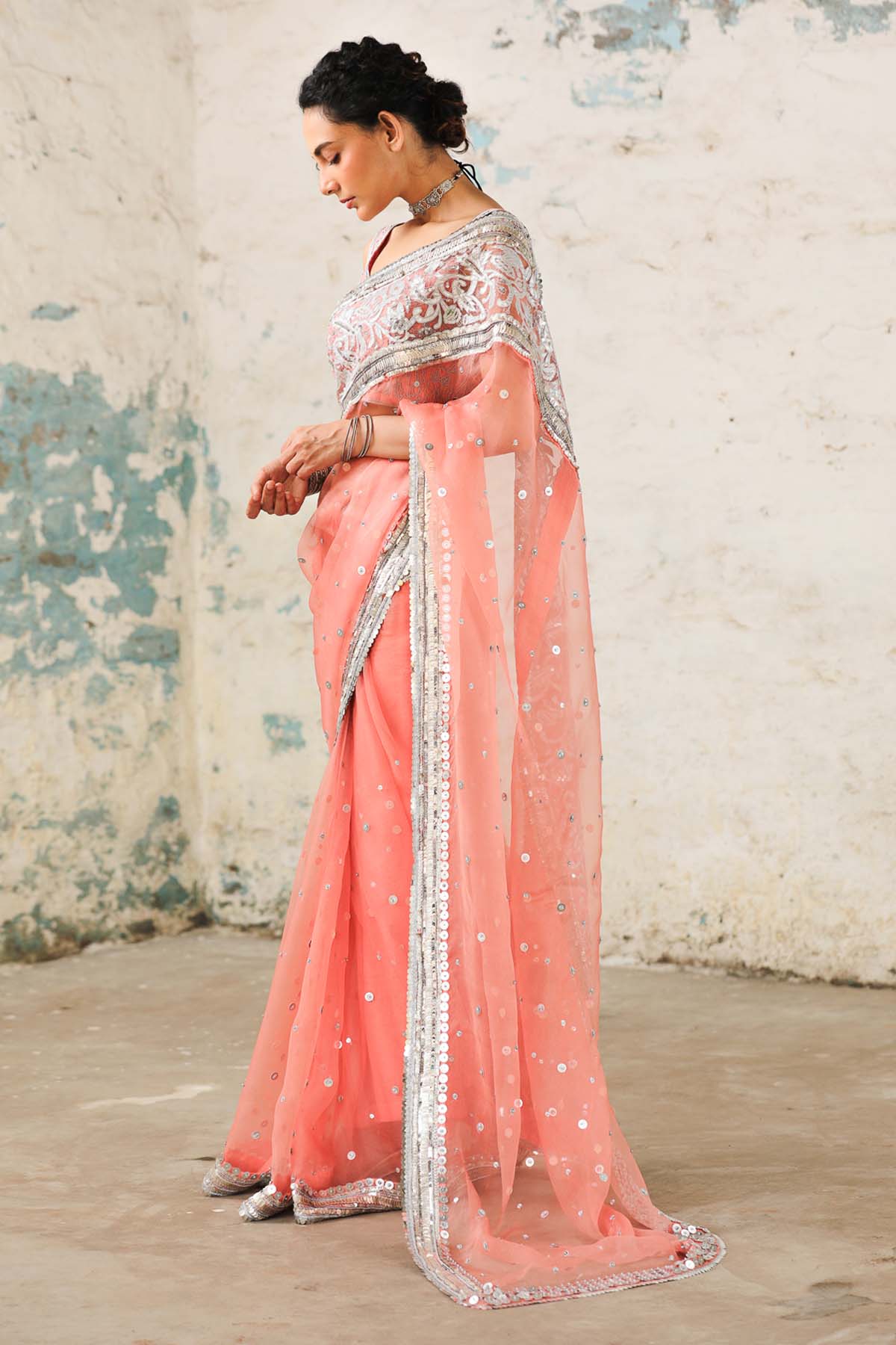 Coral Zardosi Saree & Blouse