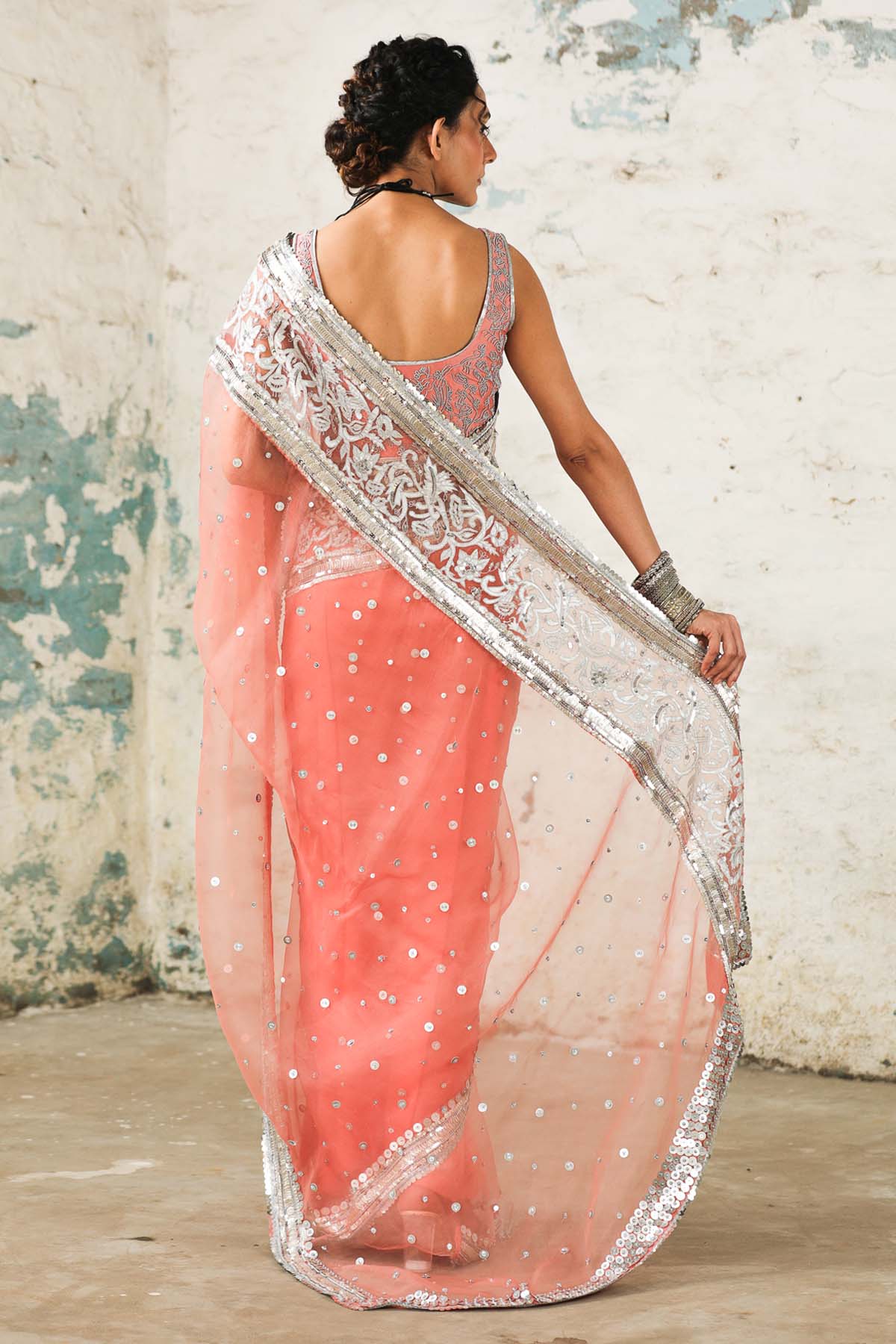Coral Zardosi Saree & Blouse
