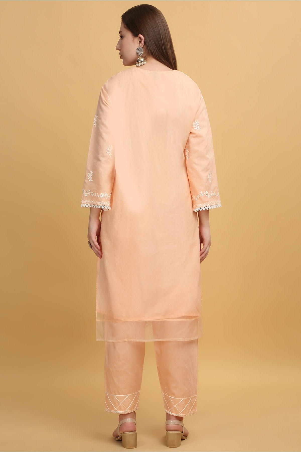 Coral Zari Embroidered Kurta Set