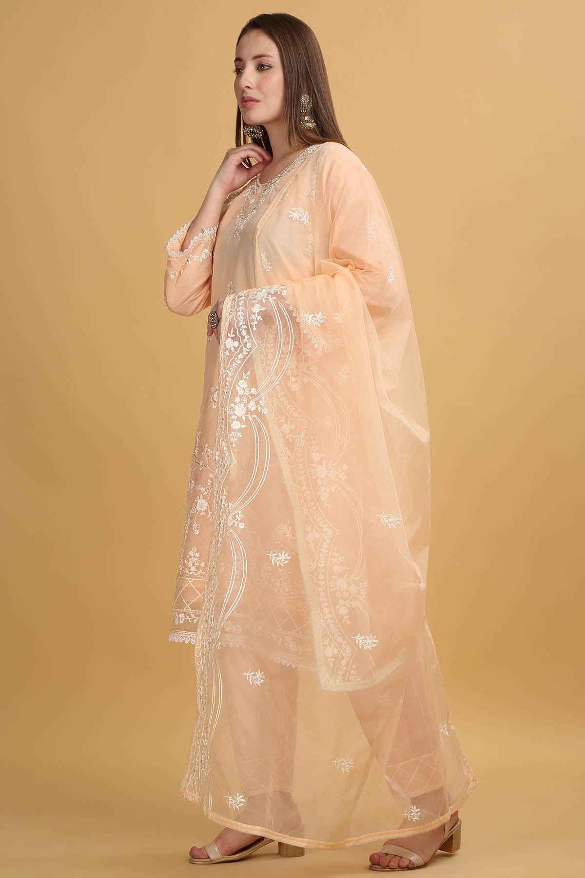 Coral Zari Embroidered Kurta Set