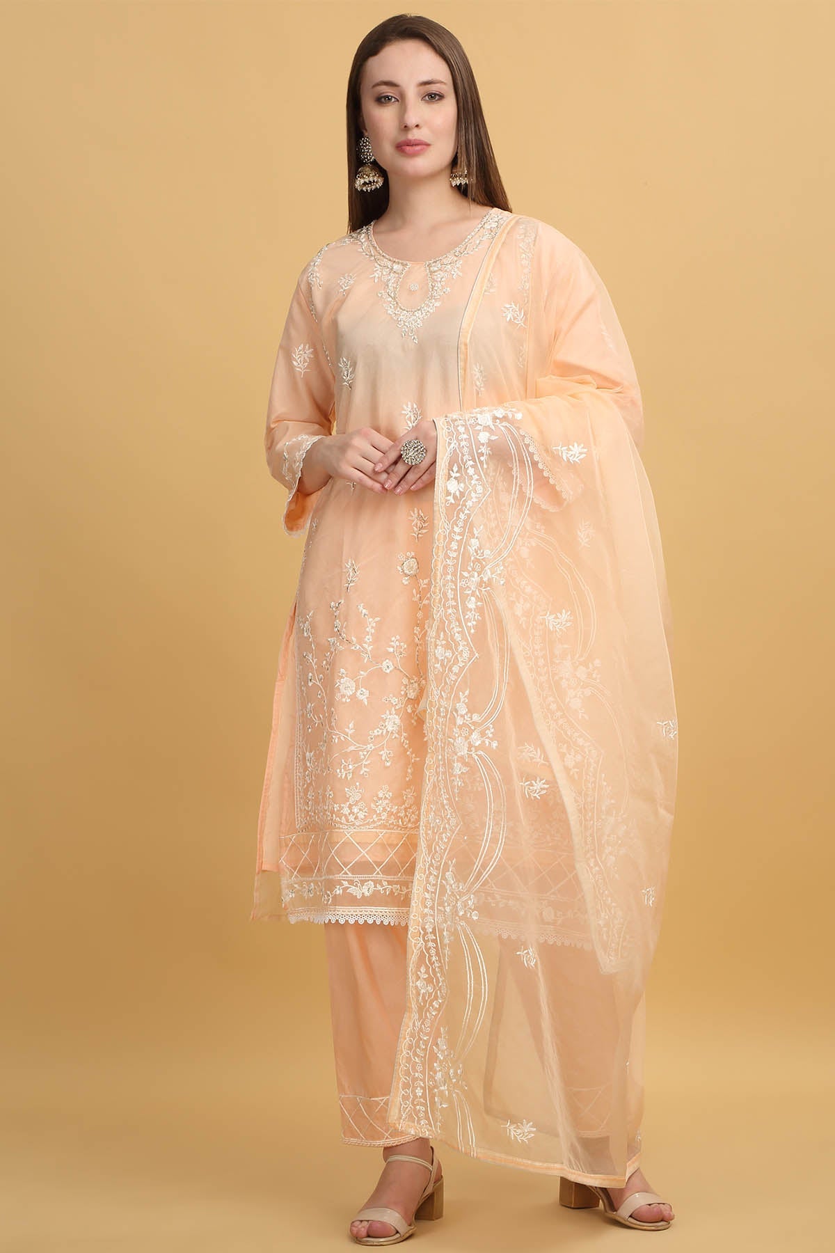Buy Coral Zari Embroidered Kurta Set by Aham Vayam at ScrollnShops